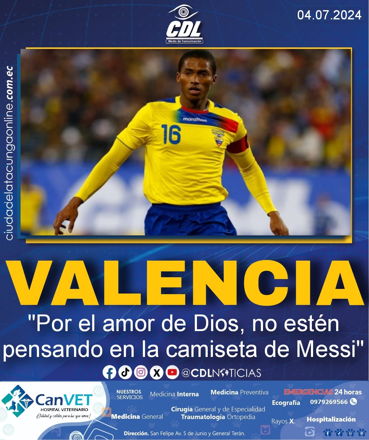 Antonio Valencia: «Que por este partido, por el amor de Dios, no estén pensando en la camiseta de Messi»