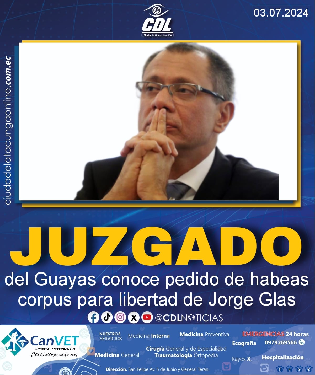 Juzgado del Guayas conoce pedido de habeas corpus para libertad de Jorge Glas