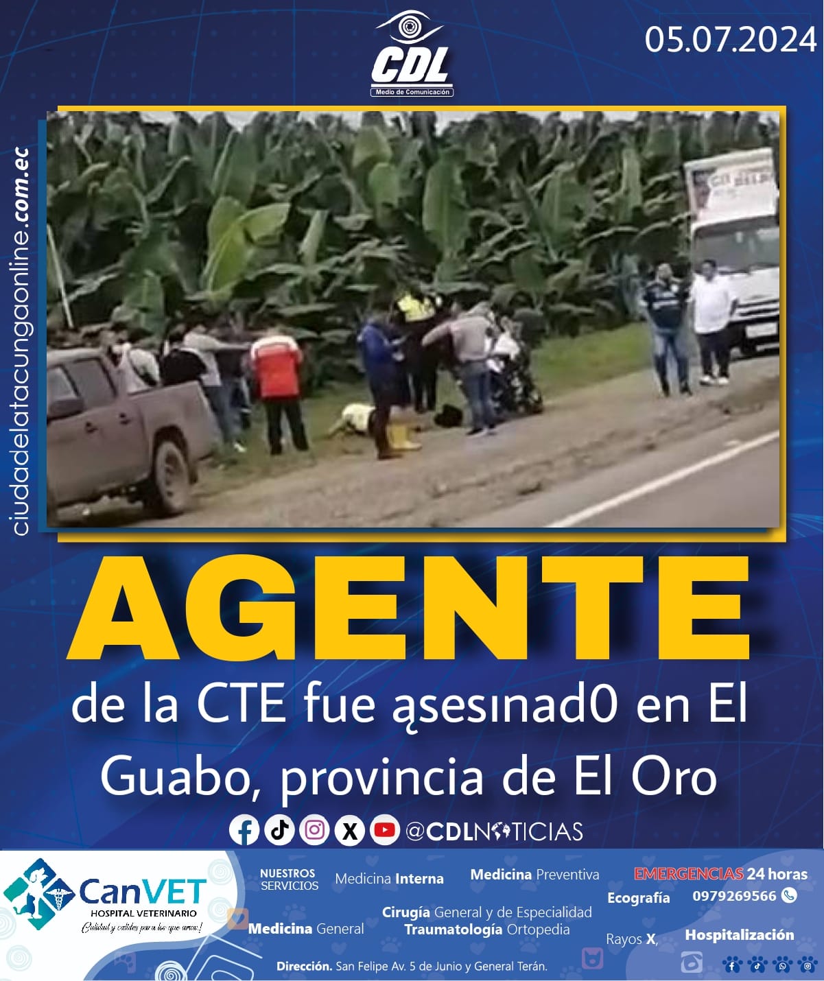 Un agente de la CTE fue asesinado en El Guabo, provincia de El Oro