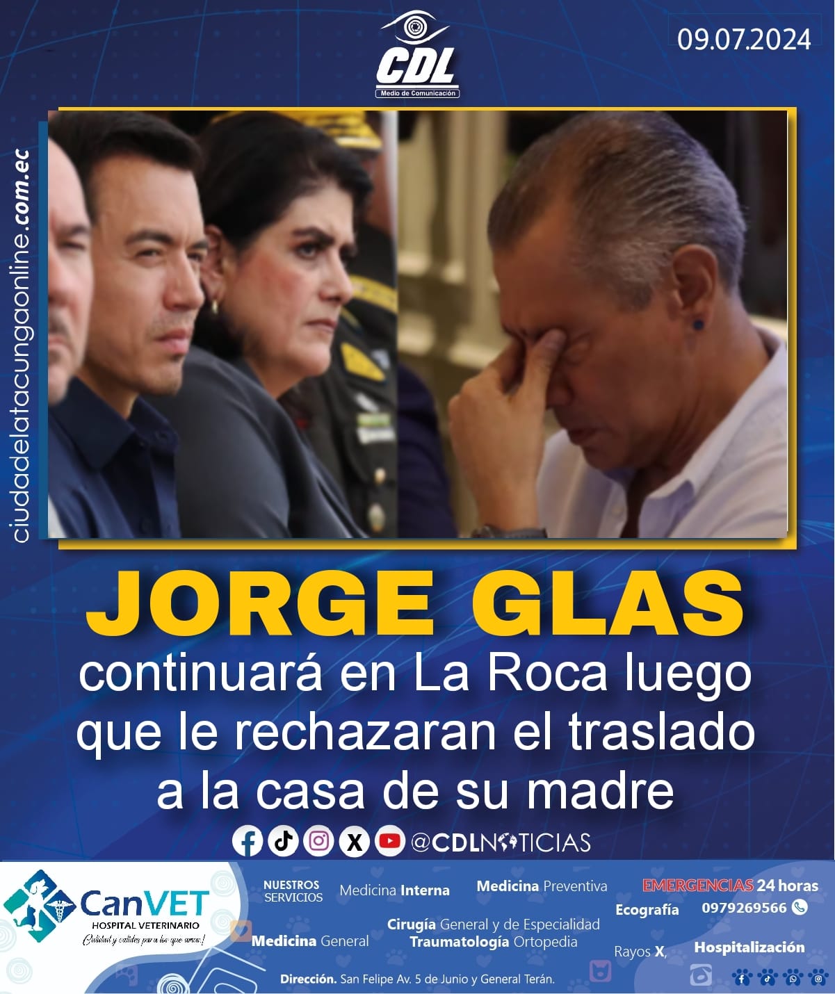 Jorge Glas en La Roca que luego se retrasa el traslado a la casa de su madre
