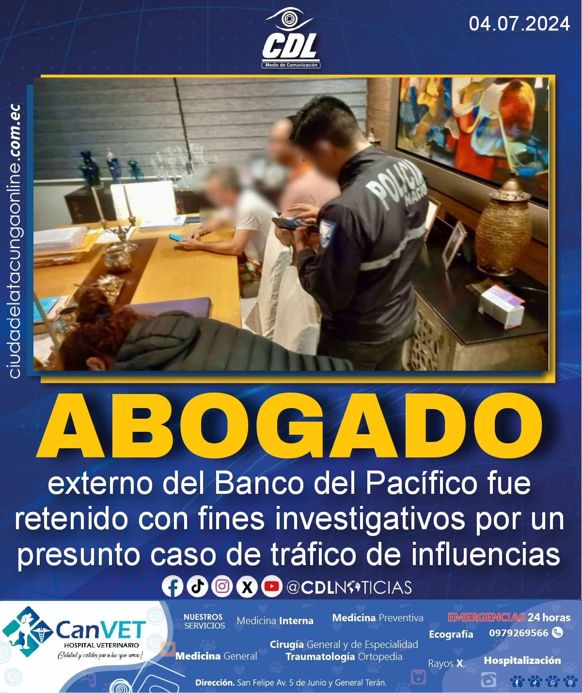 Un abogado externo del Banco del Pacífico fue retenido con fines investigativos por un presunto caso de tráfico de influencias