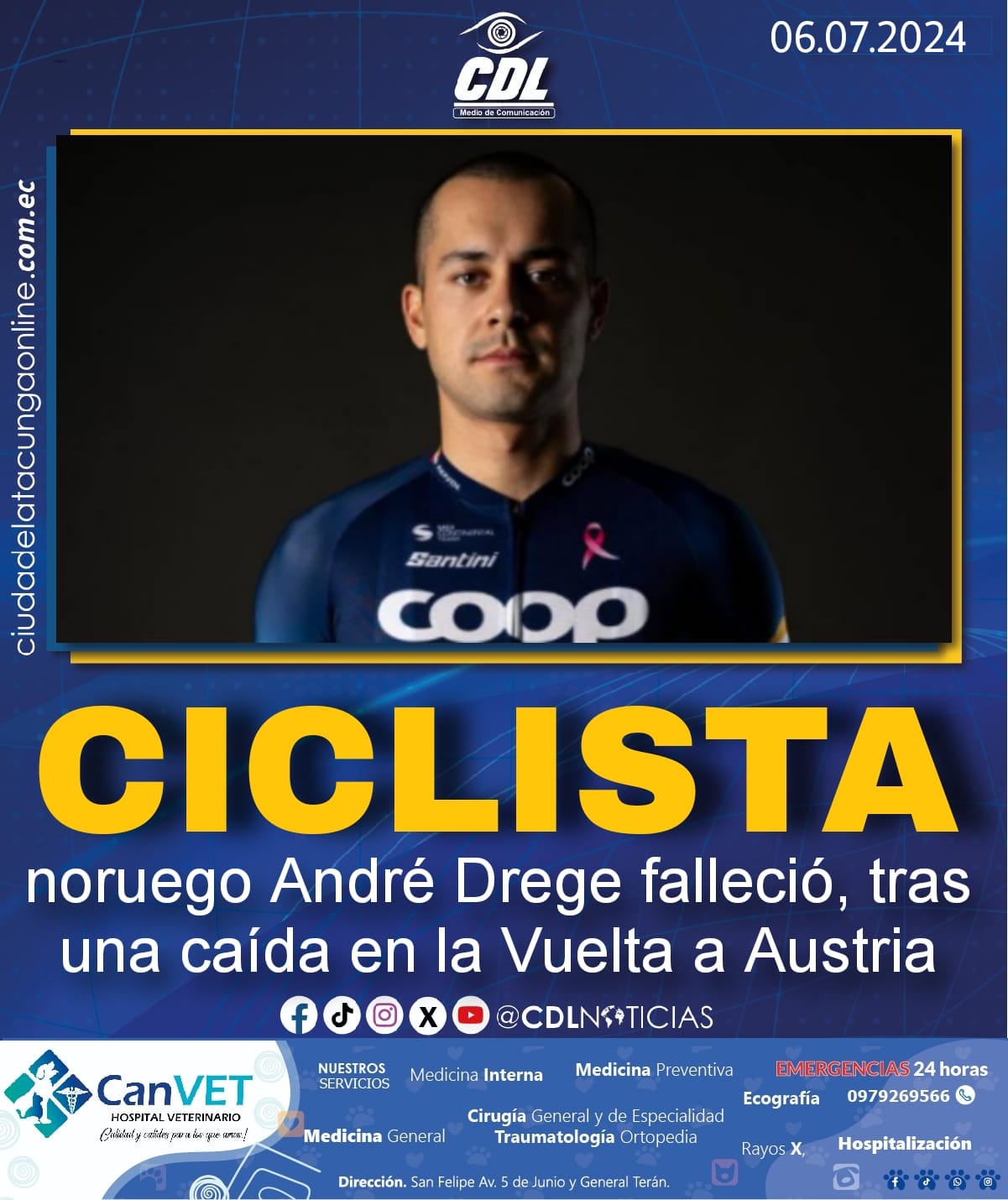 El ciclista noruego André Drege falleció, tras una caída en la Vuelta a Austria