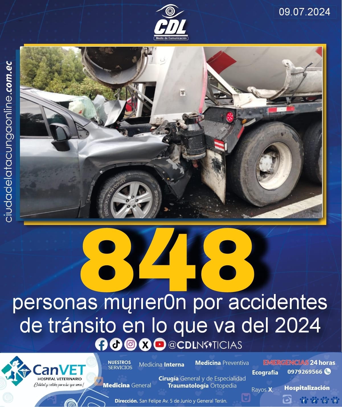 848 personas murieron por accidentes de tránsito en lo que va del 2024