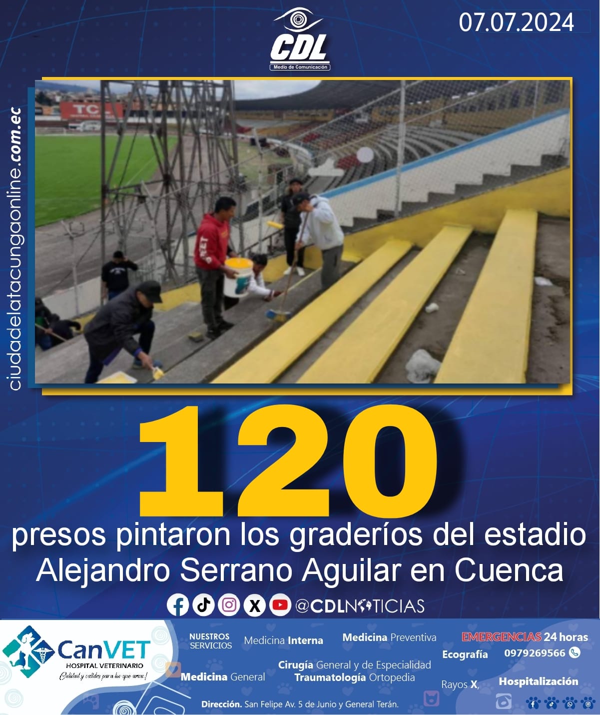120 presos pintaron los graderíos del estadio Alejandro Serrano Aguilar en Cuenca