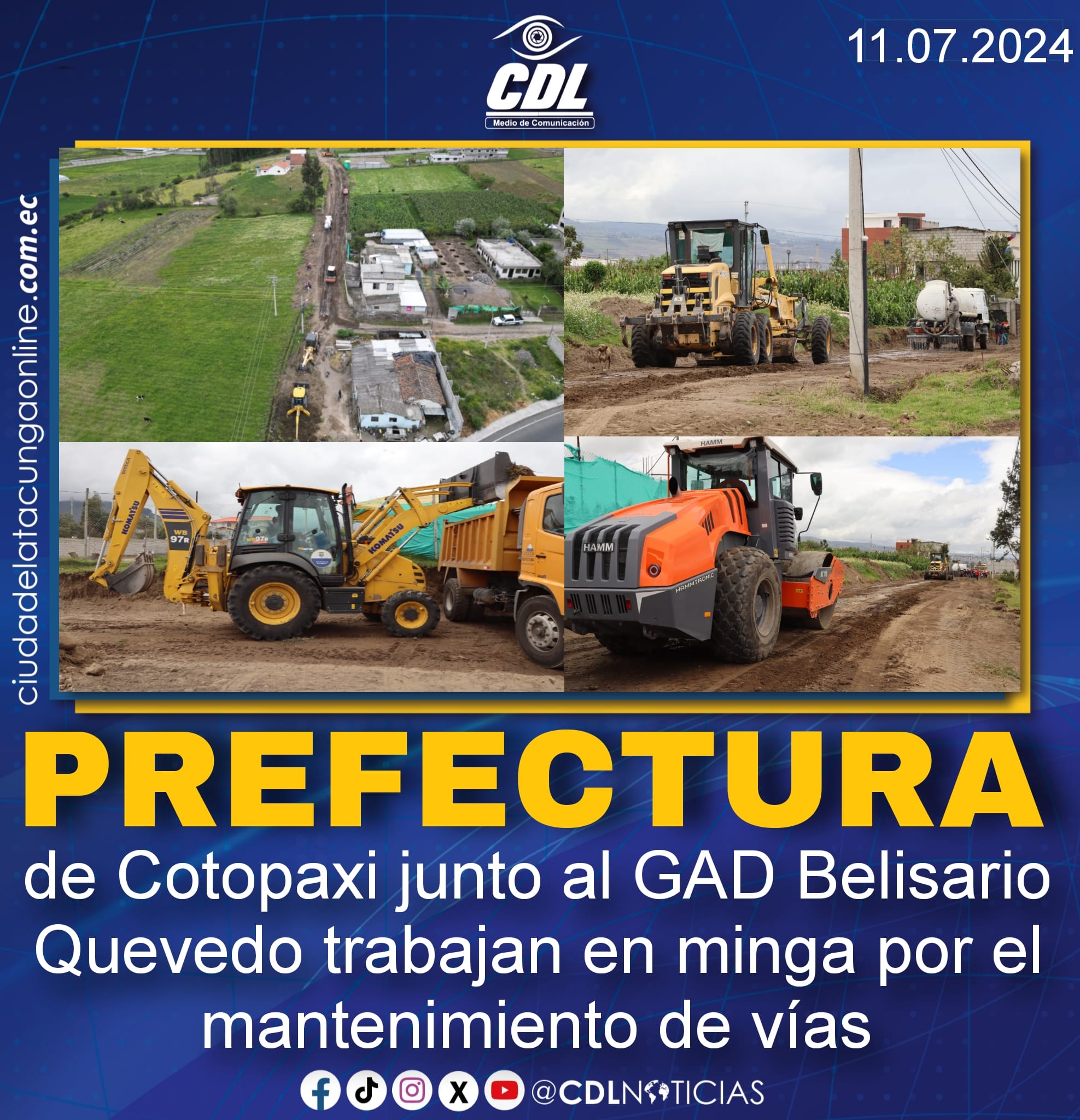 Prefectura de Cotopaxi junto al GAD Belisario Quevedo trabajan en minga por el mantenimiento de vías