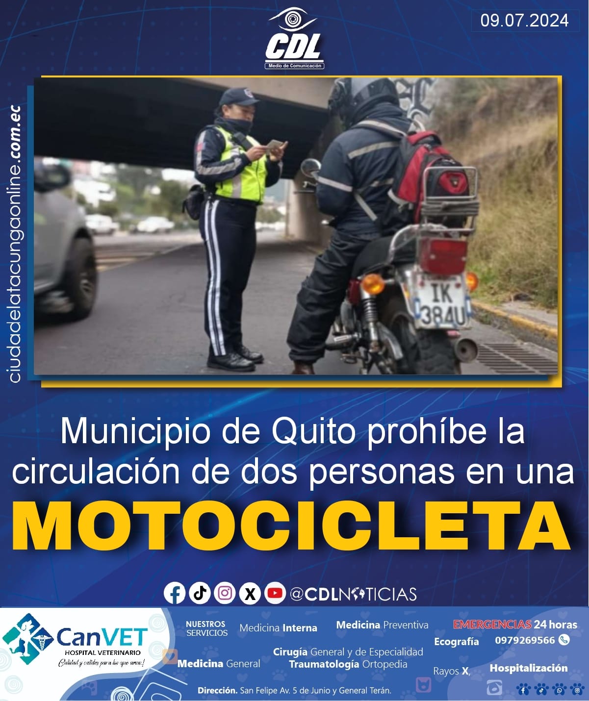 Municipio de Quito prohíbe la circulación de dos personas en una motocicleta