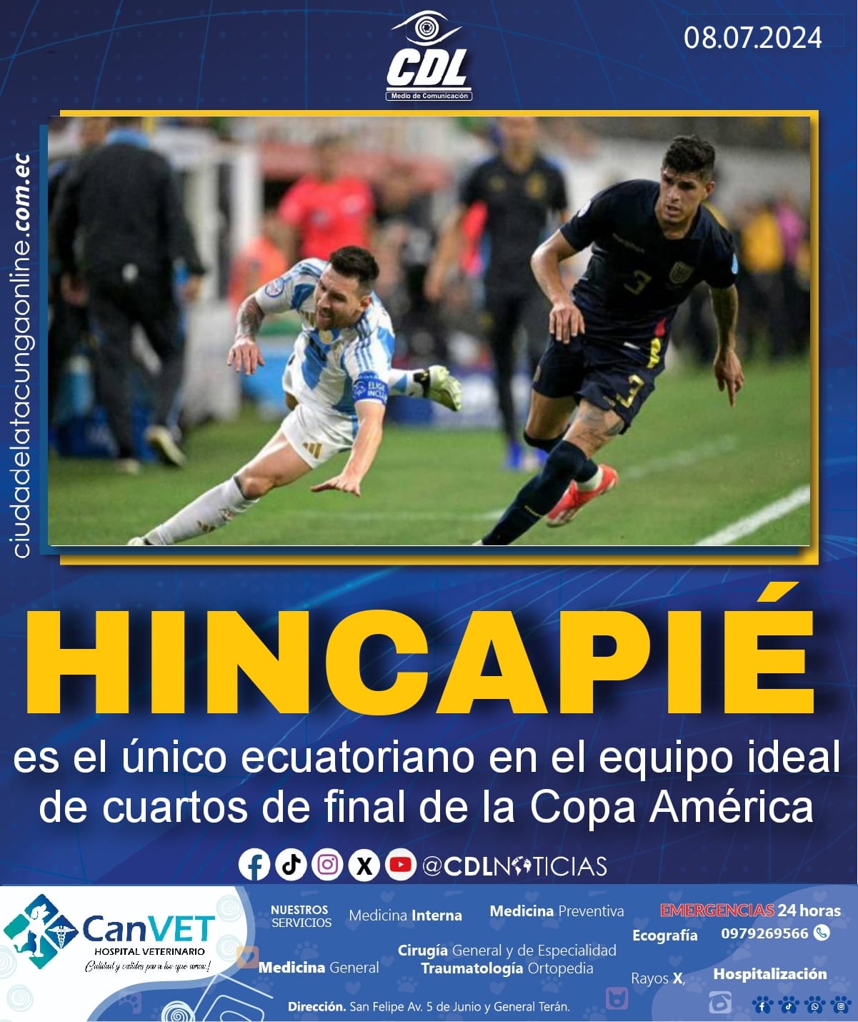 Piero Hincapié es el único ecuatoriano en el equipo ideal de cuartos de final de la Copa América