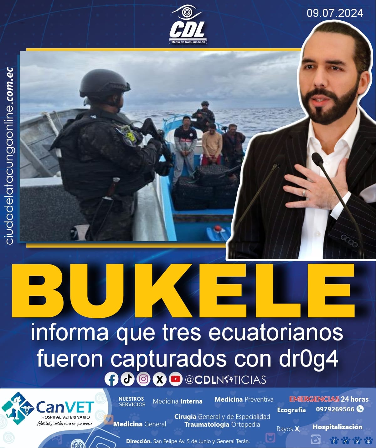 Nayib Bukele informa que tres ecuatorianos fueron capturados con dr0g4