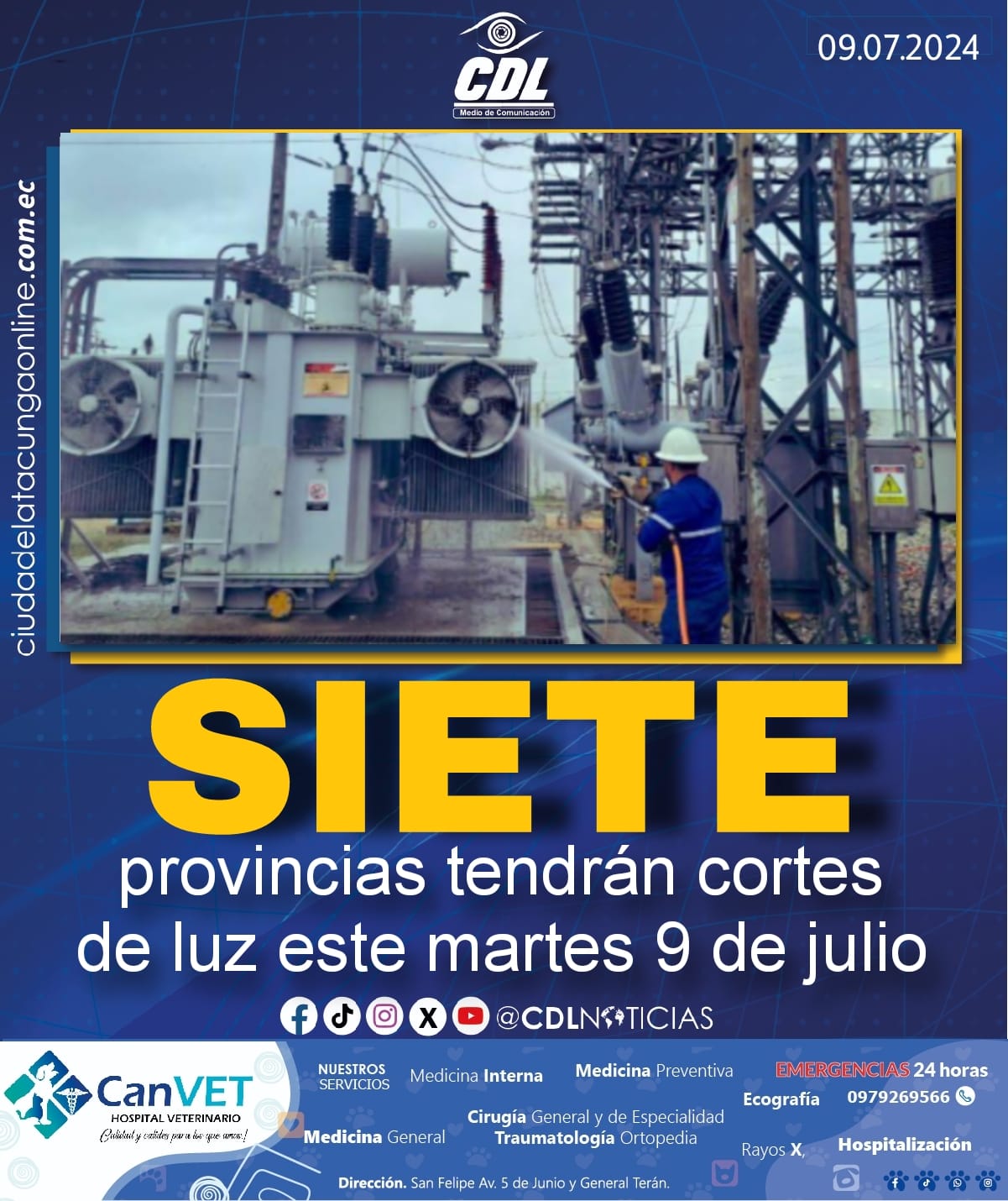 Siete provincias tiene cortes de luz este martes 9 de julio