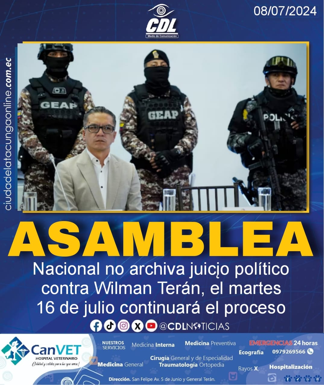 Asamblea Nacional no archiva juicio político contra Wilman Terán, el martes 16 de julio continuará el proceso