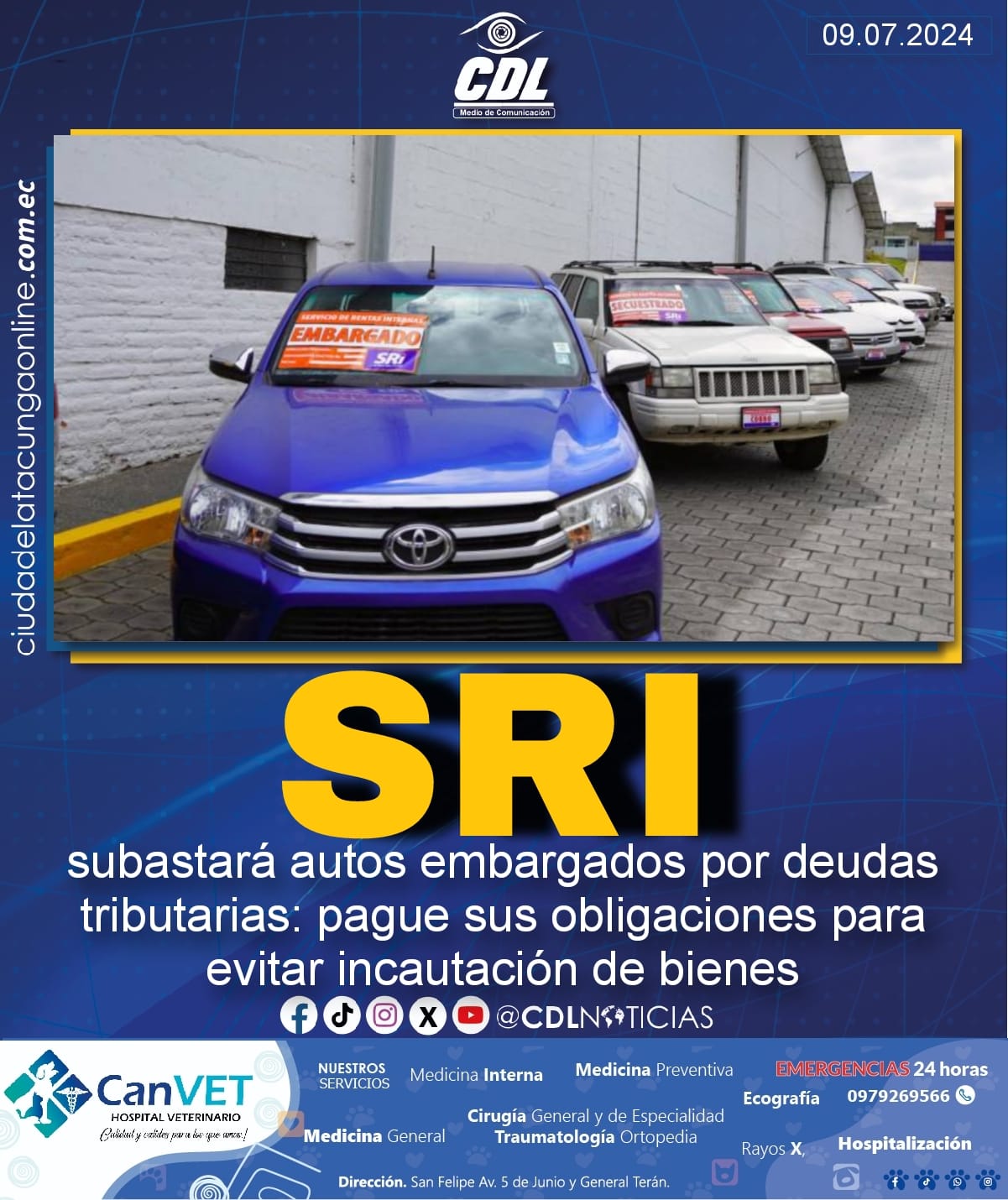 SRI subastará autos embargados por deudas tributarias: pague sus obligaciones para evitar incautación de bienes