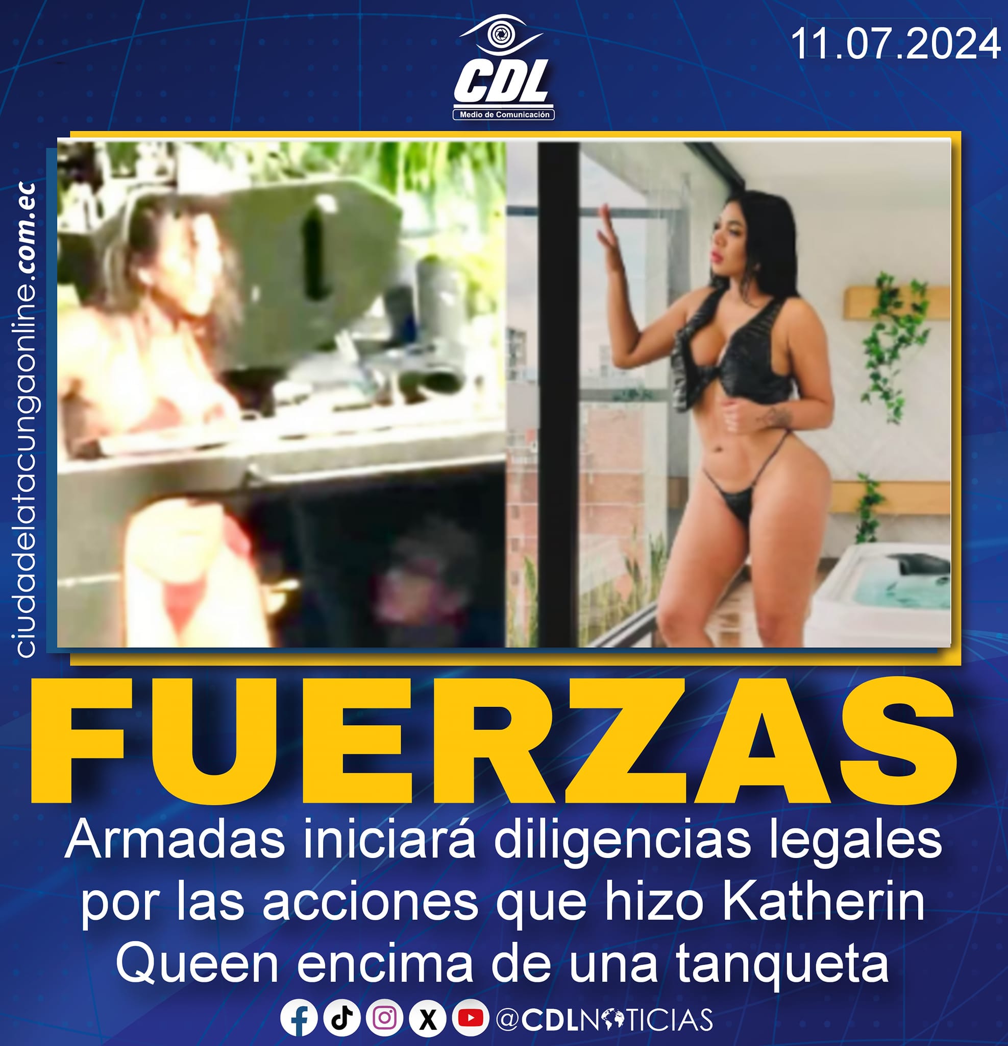 Fuerzas Armadas iniciará diligencias legales por las acciones que hizo Katherin Queen encima de una tanqueta