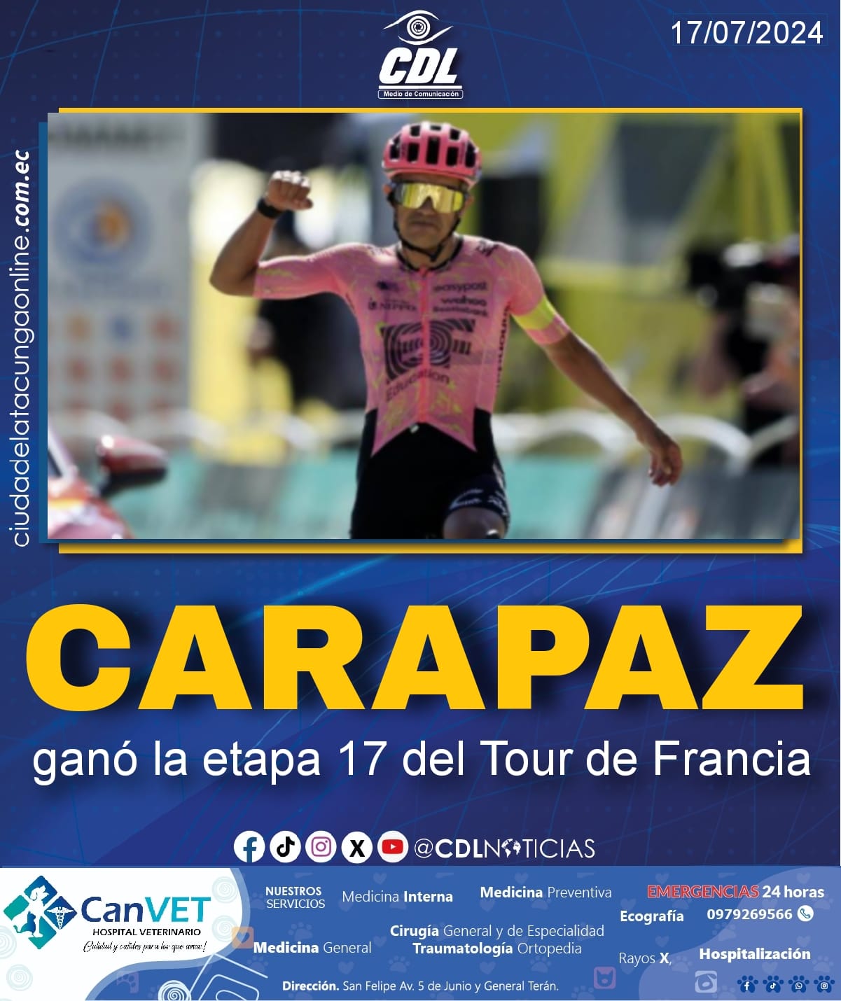 Richard Carapaz ganó la etapa 17 del Tour de Francia