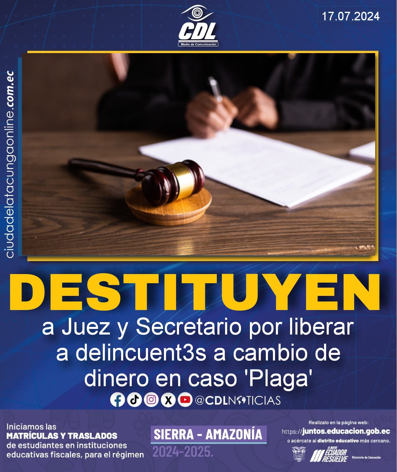 Destituyen a Juez y Secretario por liberar a delincuentes a cambio de dinero en caso ‘Plaga’