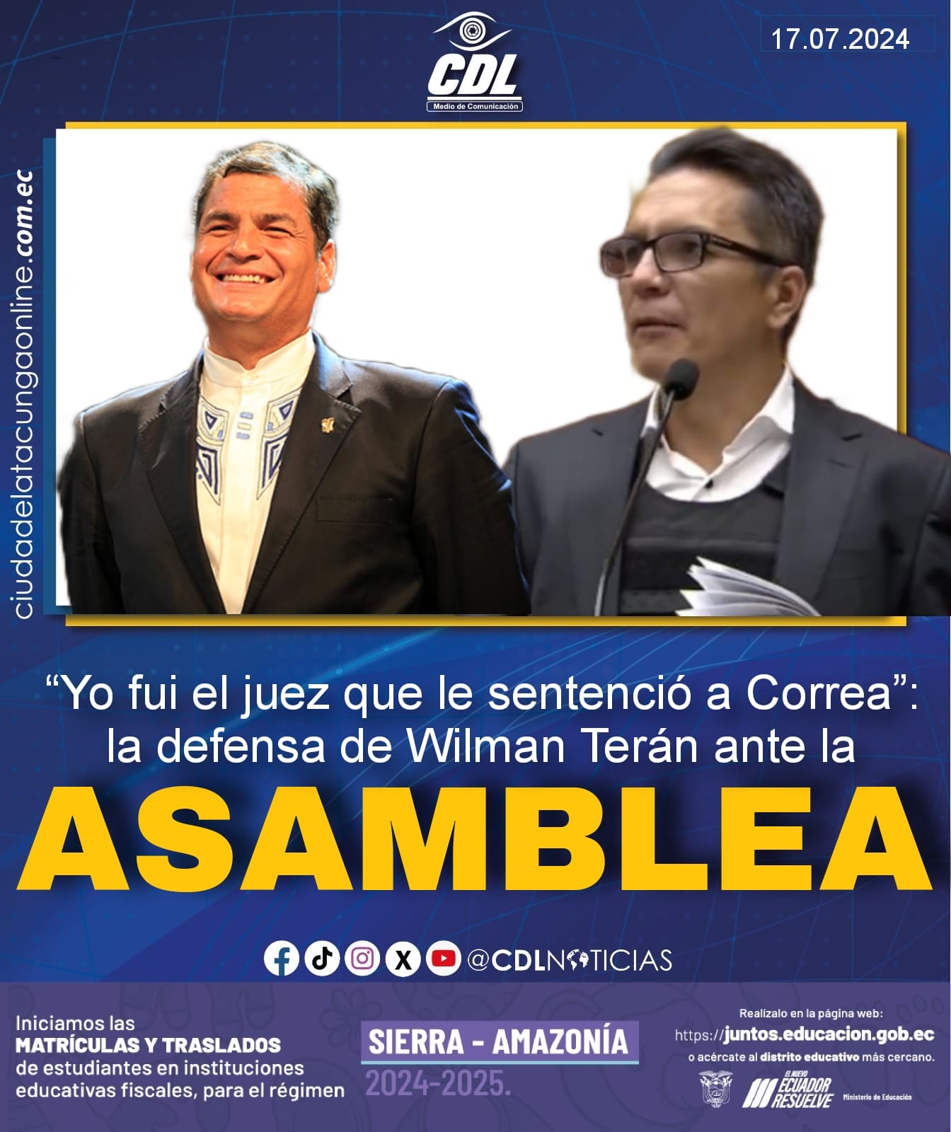 “Yo fui el juez que le sentenció a Correa”: la defensa de Wilman Terán ante la Asamblea Nacional