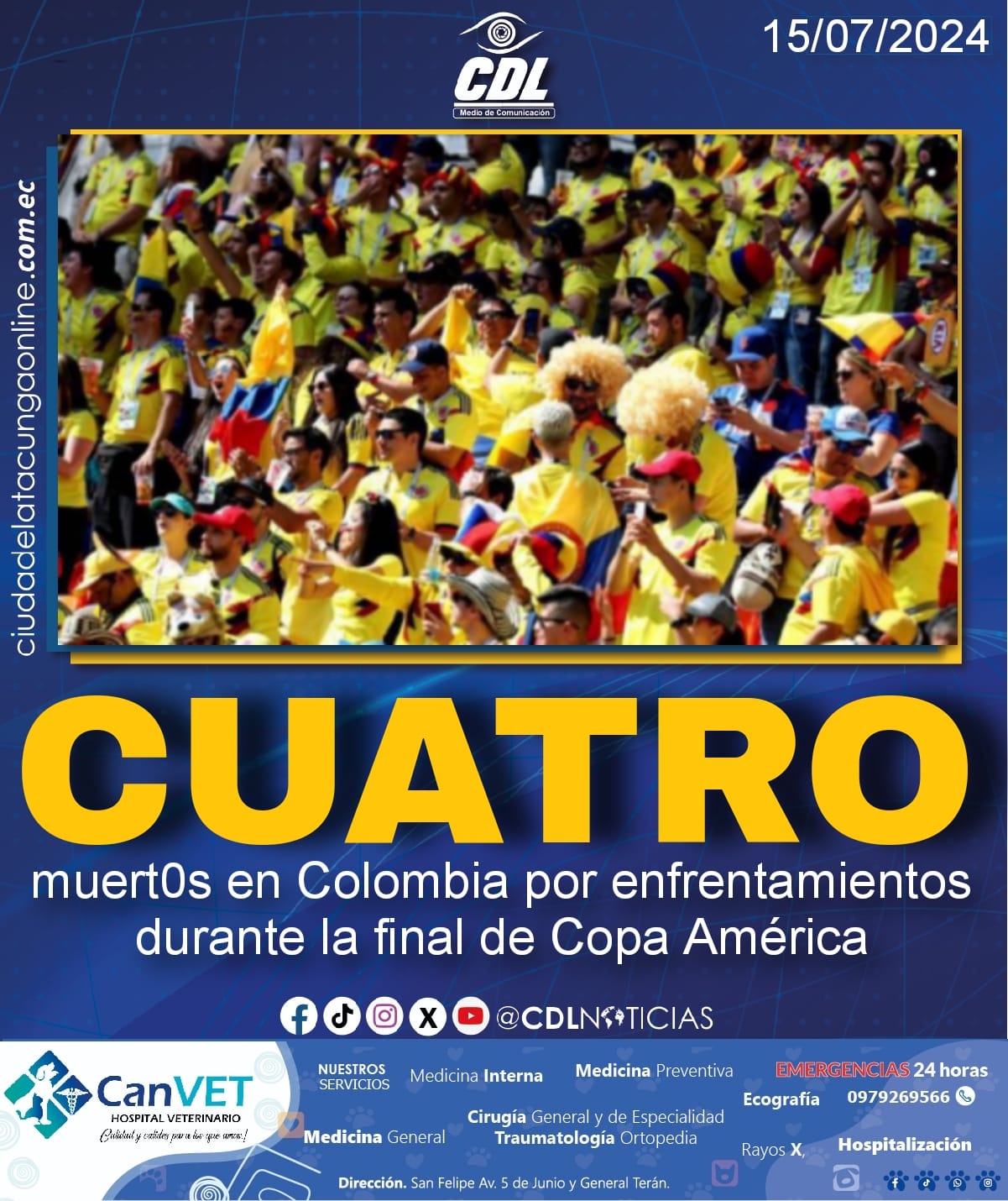 Cuatro muert0s en Colombia por enfrentamientos durante la final de Copa América