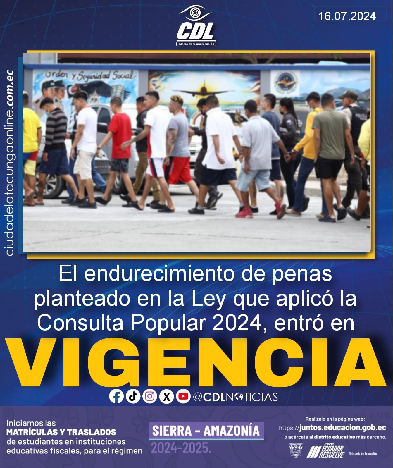 El endurecimiento de penas planteado en la Ley que aplicó la Consulta Popular 2024, entró en vigencia