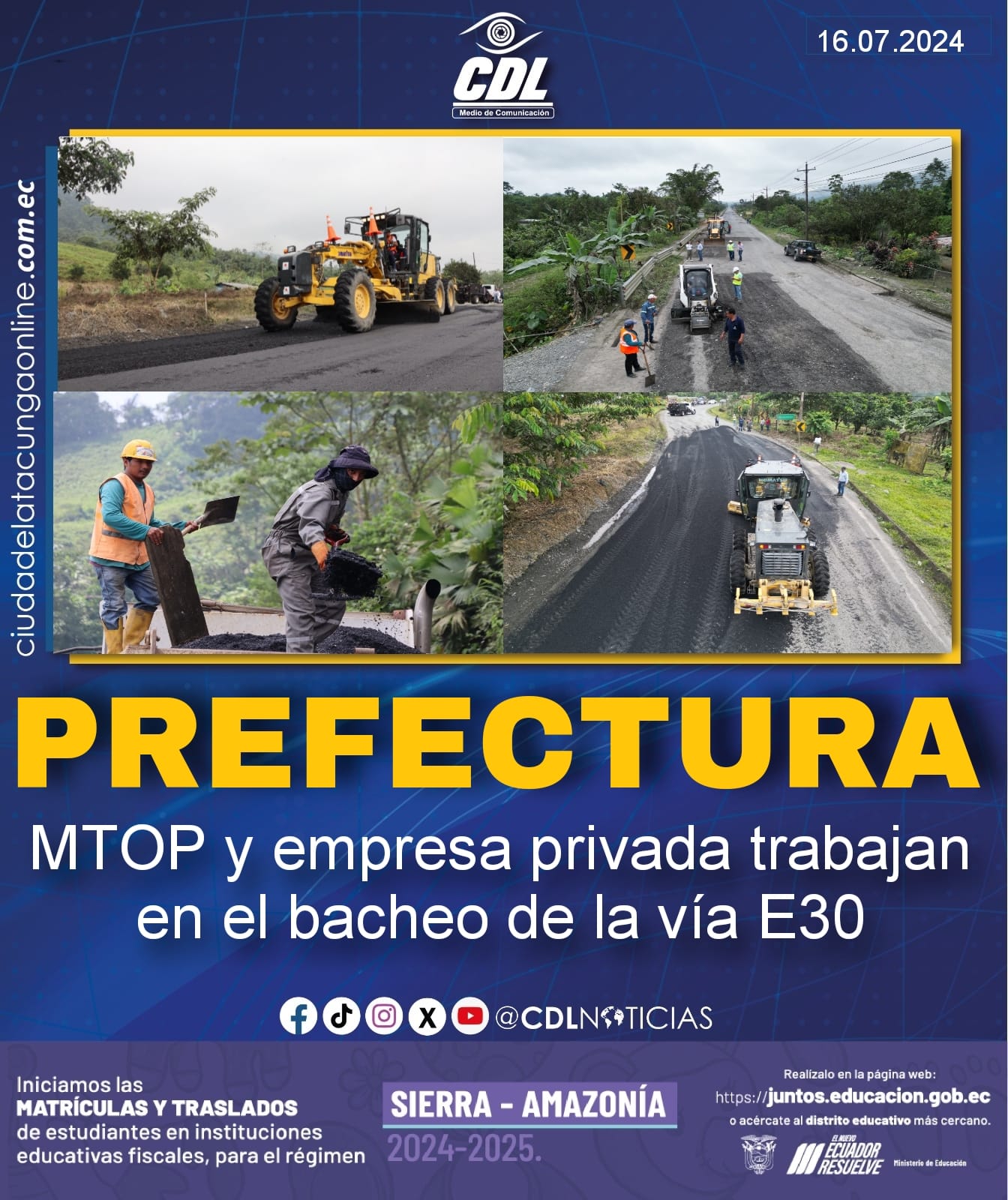 Prefectura Cotopaxi , MTOP y empresa privada trabajan en el bacheo de la vía E30