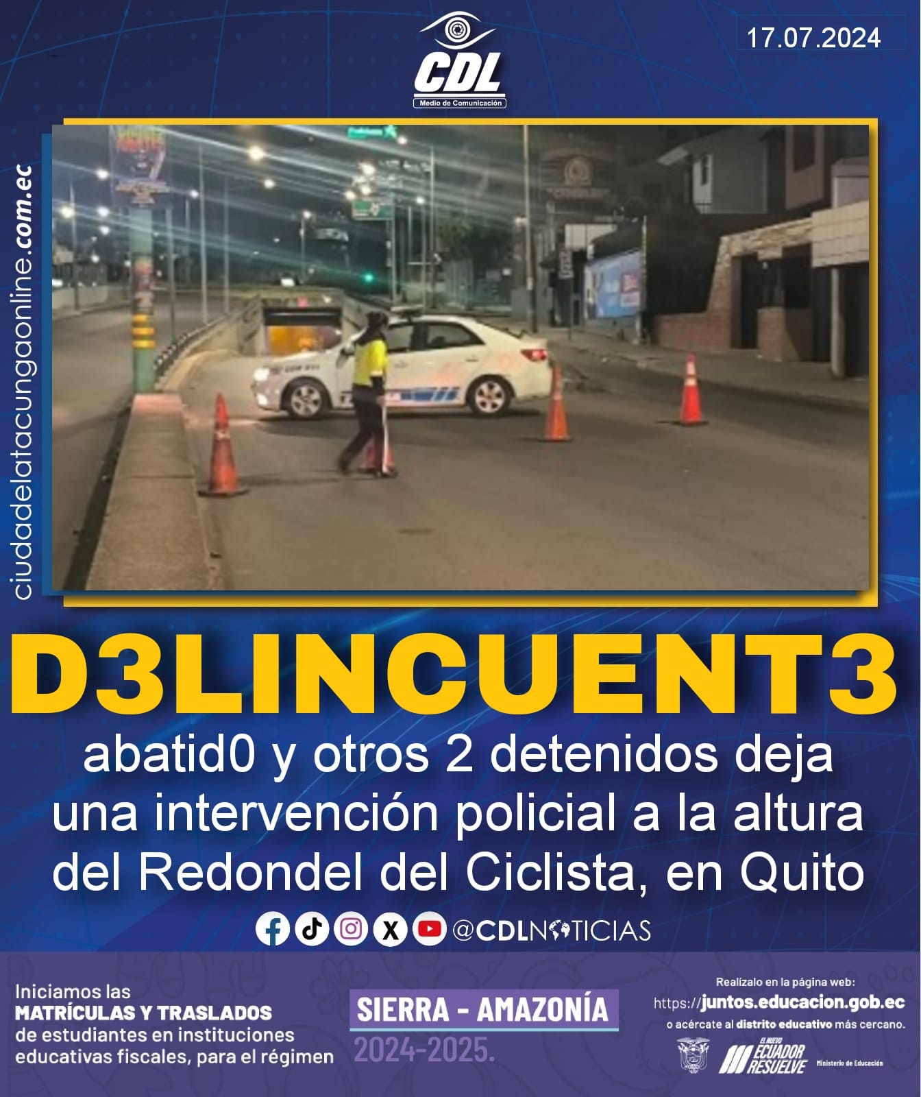 Un d3lincuent3 abatid0 y otros 2 detenidos deja una intervención policial a la altura del Redondel del Ciclista, en Quito