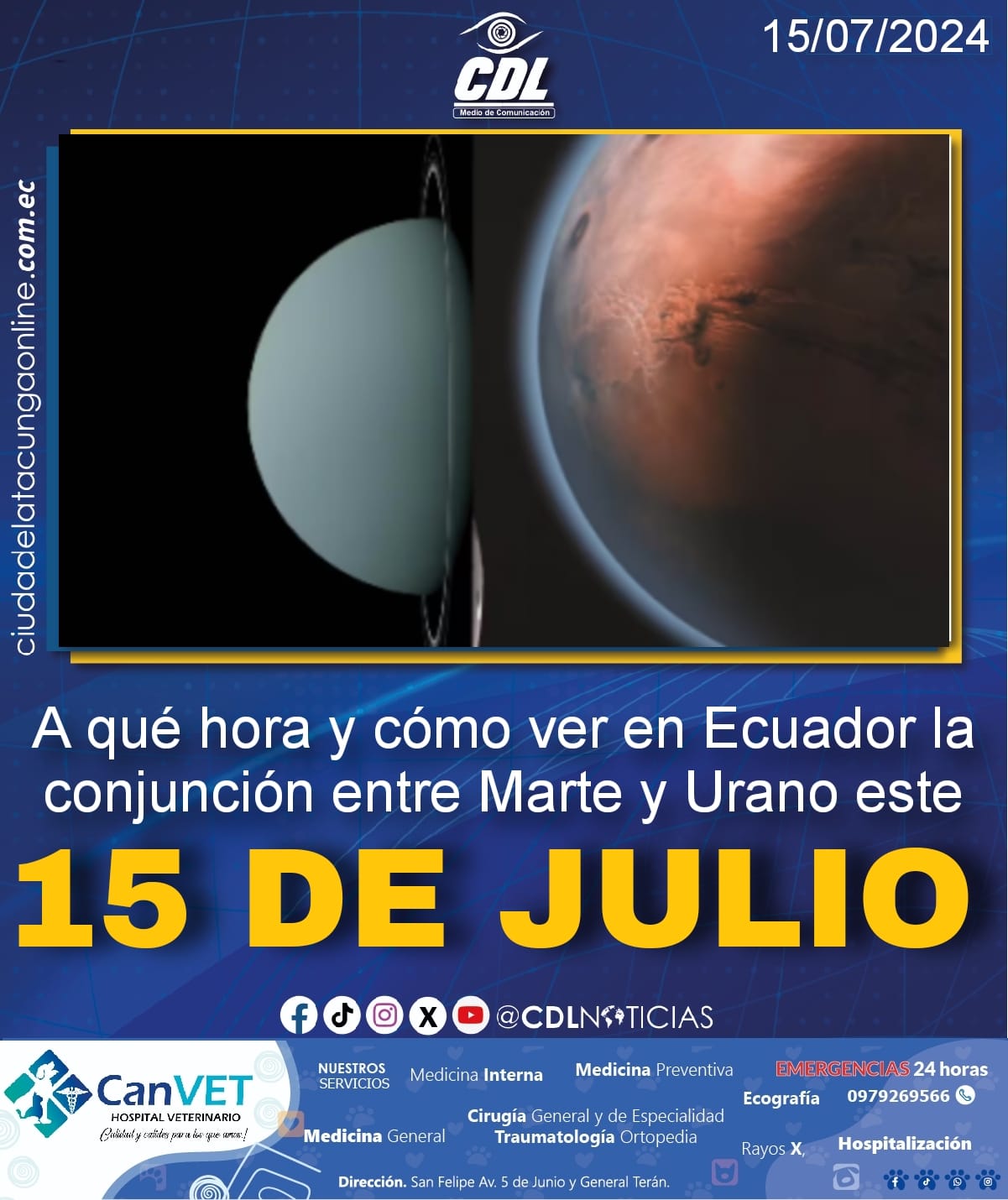 A qué hora y cómo ver en Ecuador la conjunción entre Marte y Urano este 15 de julio