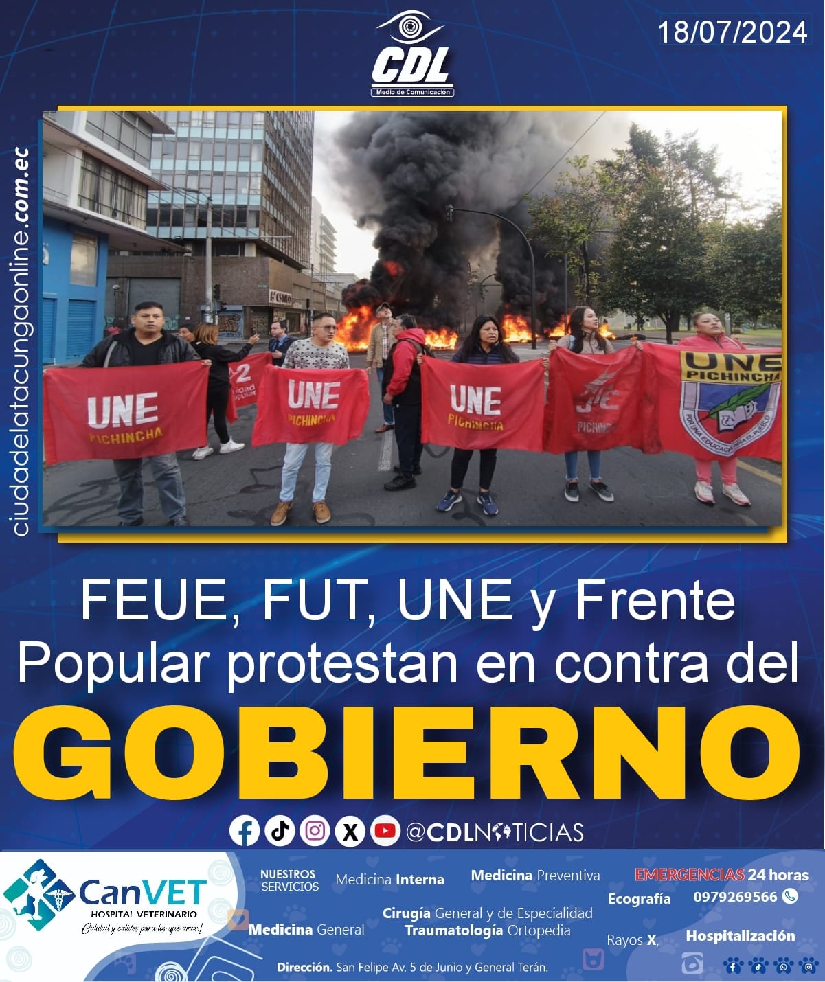 FEUE, FUT, UNE y Frente Popular protestan en contra del Gobierno