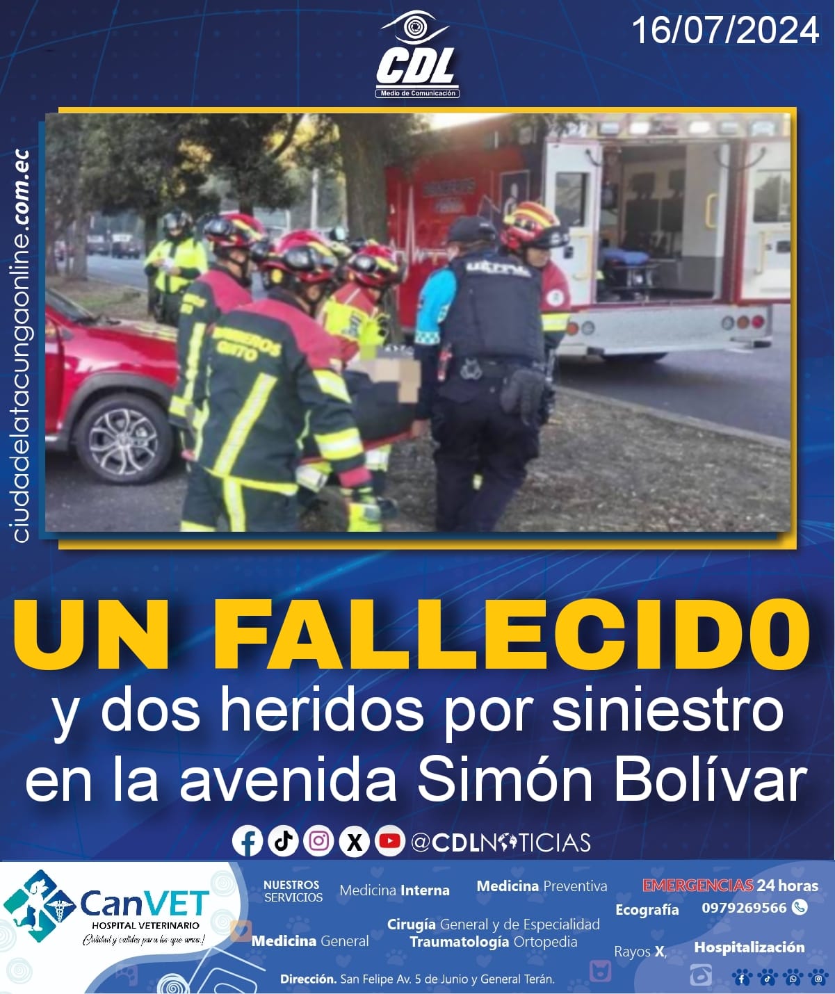 Un fallecido y dos heridos por siniestro en la avenida Simón Bolívar
