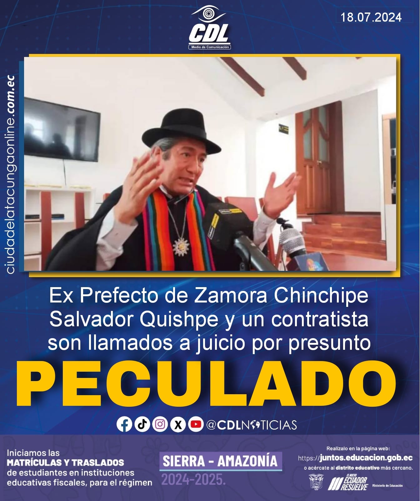 Ex Prefecto de Zamora Chinchipe Salvador Quishpe y un contratista son llamados a juicio por presunto peculado