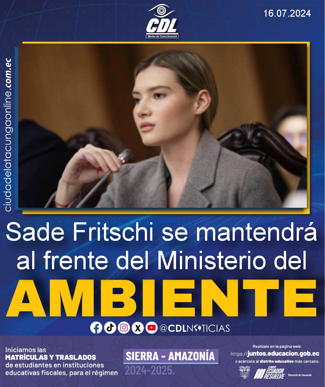 Sade Fritschi se mantendrá al frente del Ministerio del Ambiente