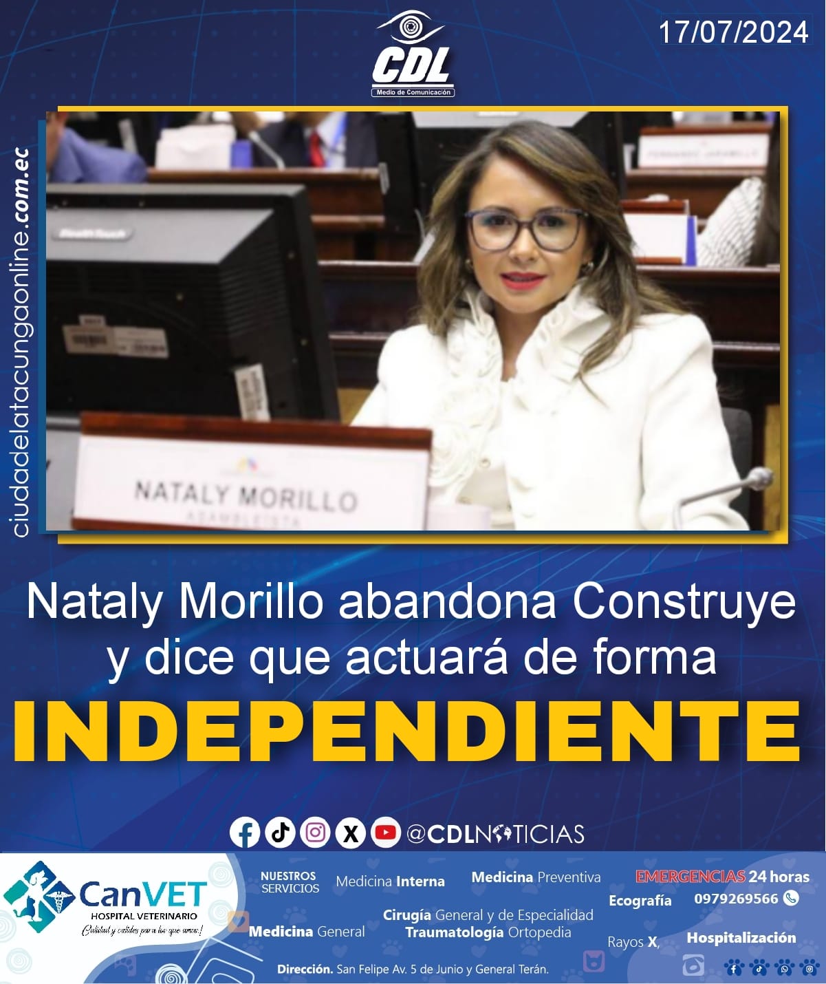 Nataly Morillo abandona Construye y dice que actuará de forma independiente