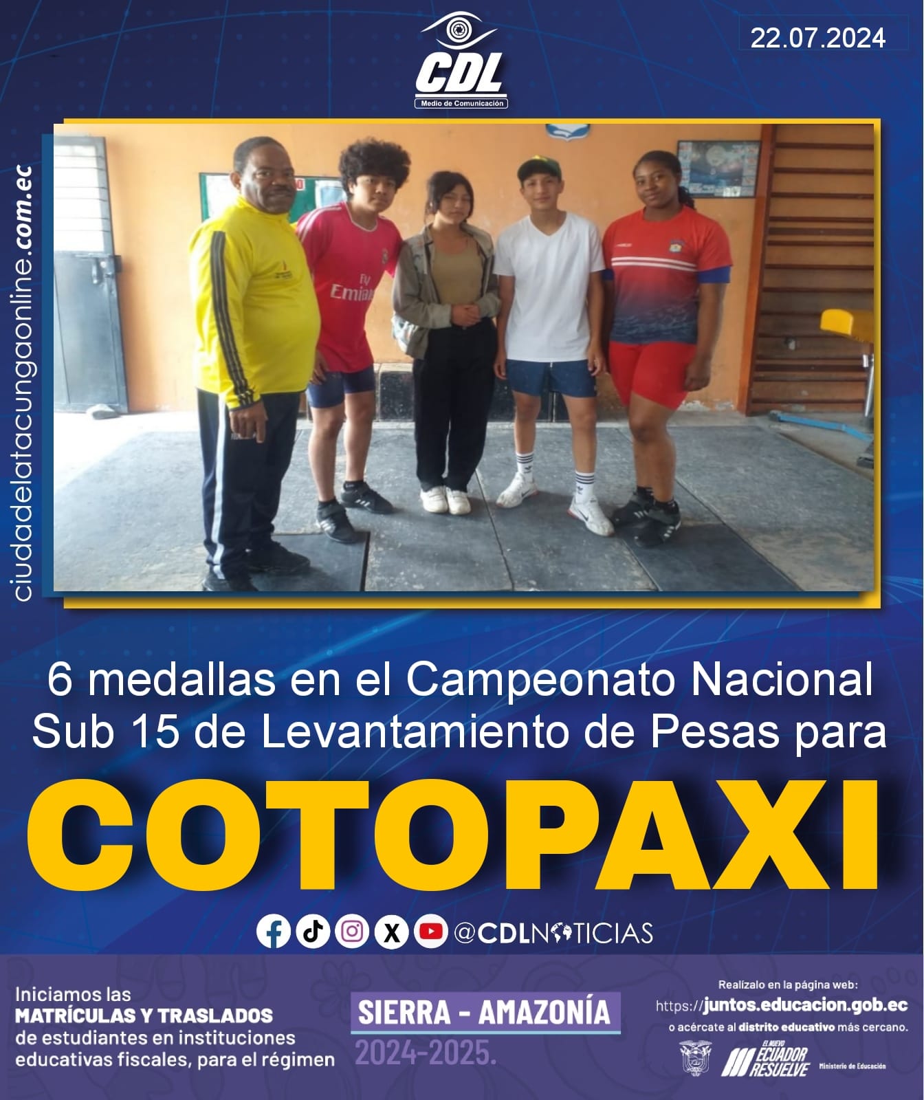 6 medallas en el Campeonato Nacional Sub 15 de Levantamiento de Pesas para Cotopaxi