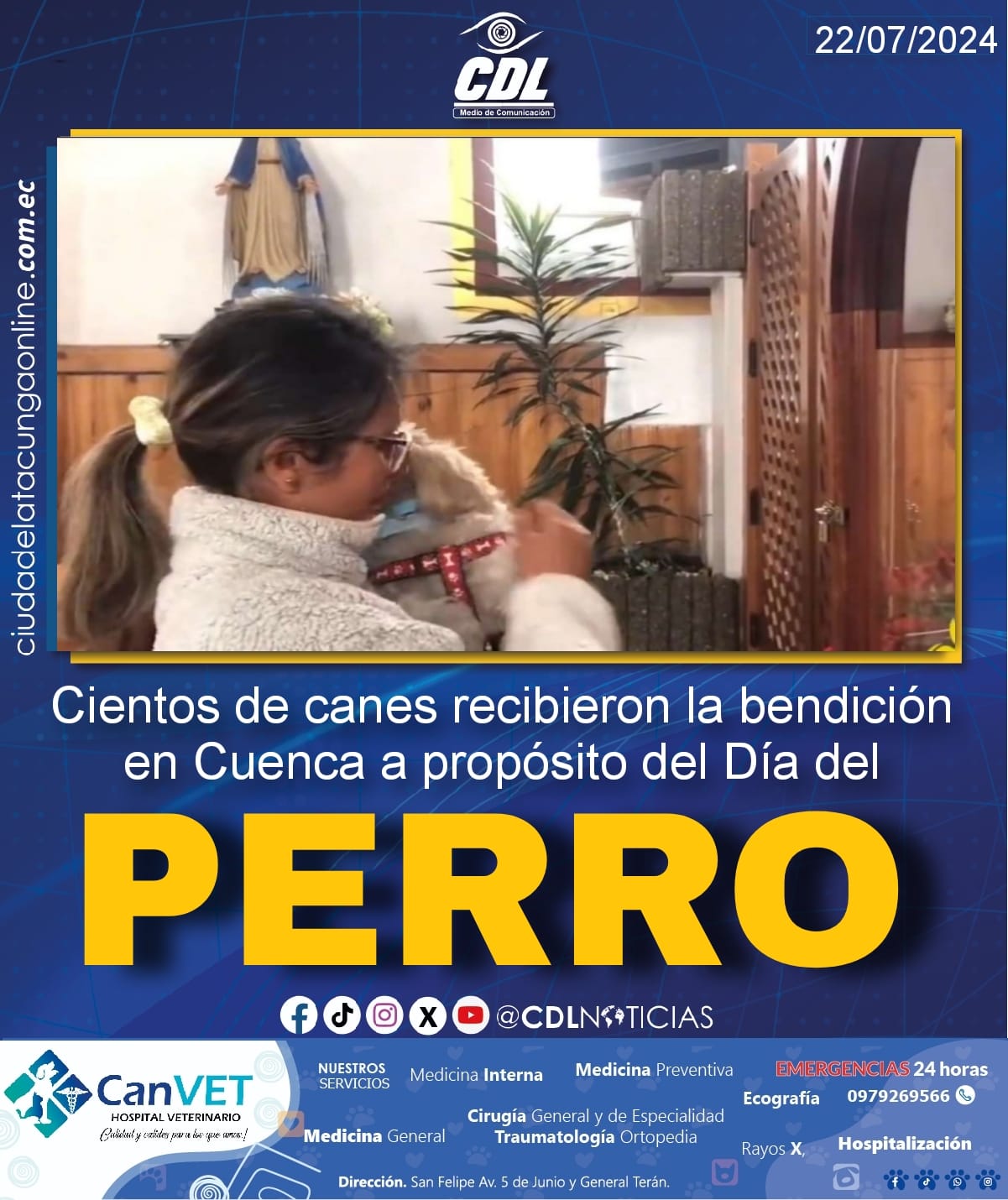 Cientos de canes recibieron la bendición en Cuenca a propósito del Día del Perro.