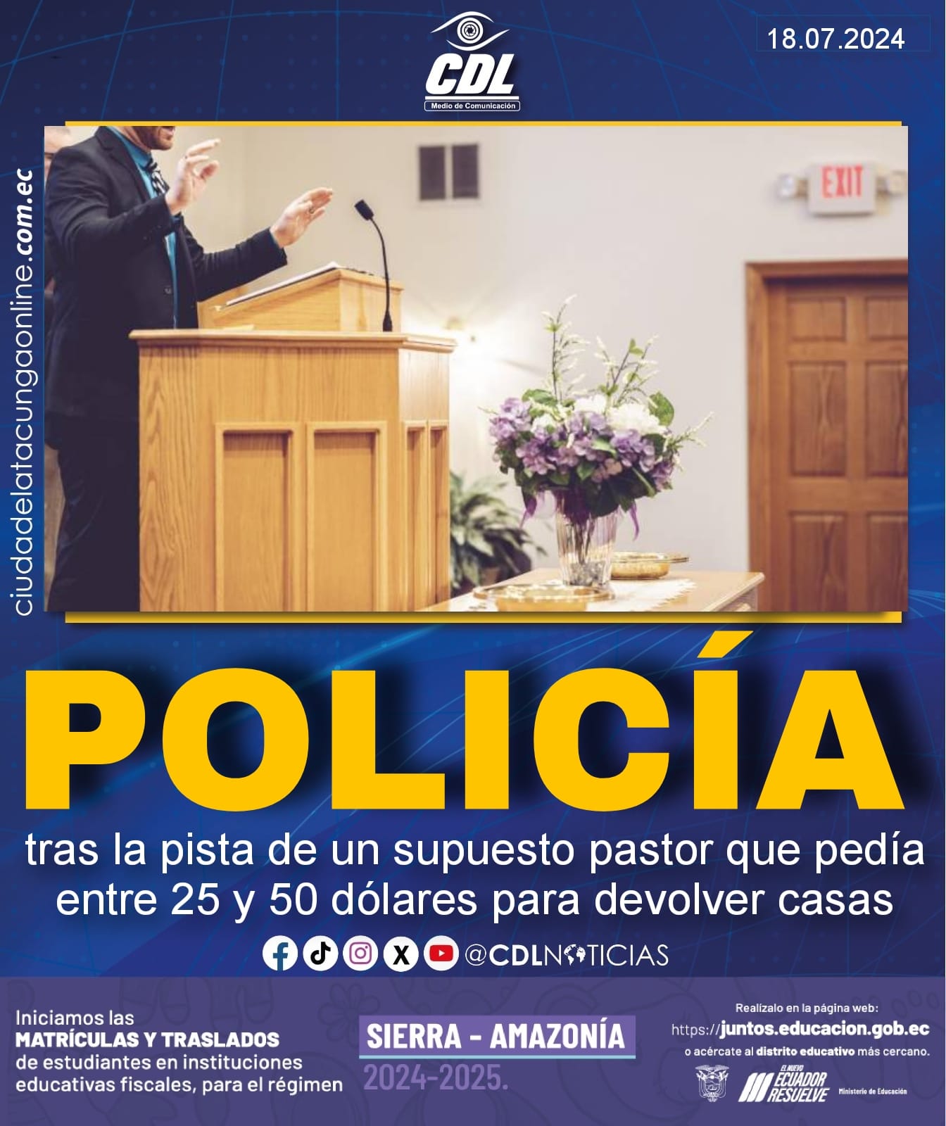 Guayaquil: policía tras la pista de un supuesto pastor que pedía entre 25 y 50 dólares para devolver casas
