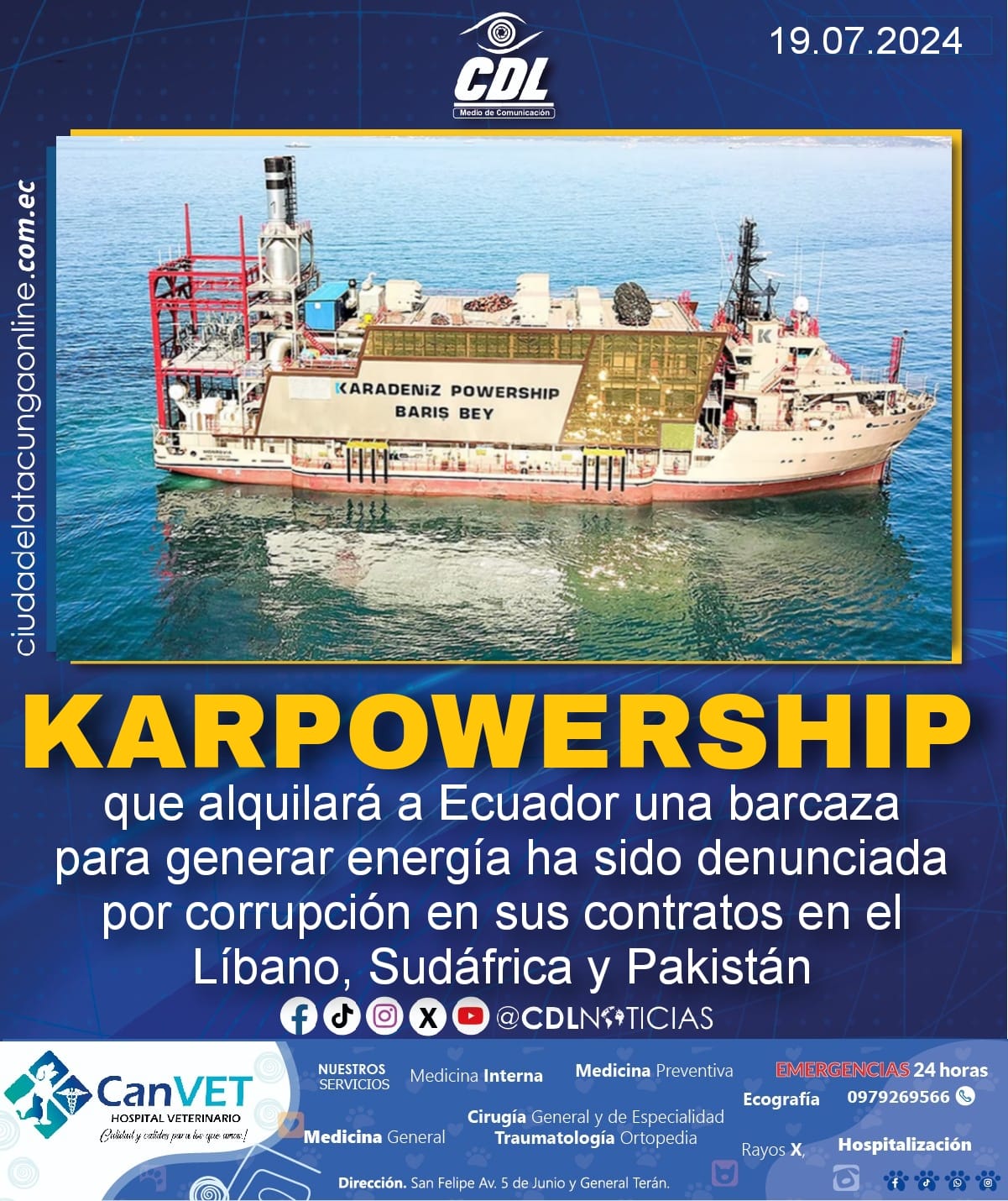 La empresa Karpowership que alquilará a Ecuador una barcaza para generar energía ha sido denunciada por corrupción en sus contratos en el Líbano, Sudáfrica y Pakistán.