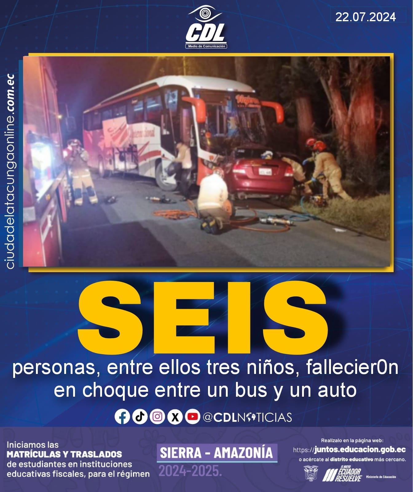 Seis personas, entre ellos tres niños, fallecier0n en choque entre un bus y un auto