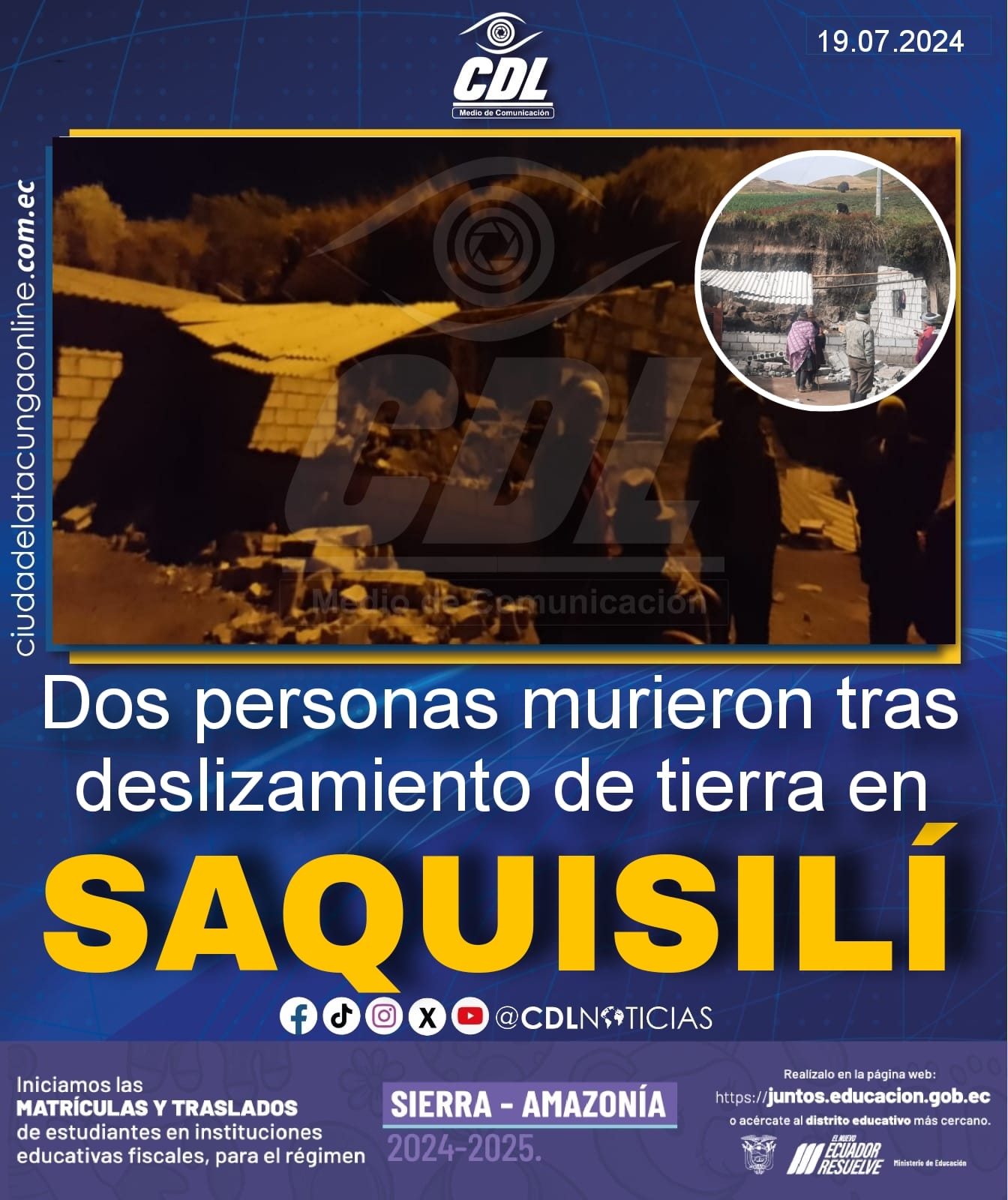 Dos personas murieron tras deslizamiento de tierra en Saquisilí