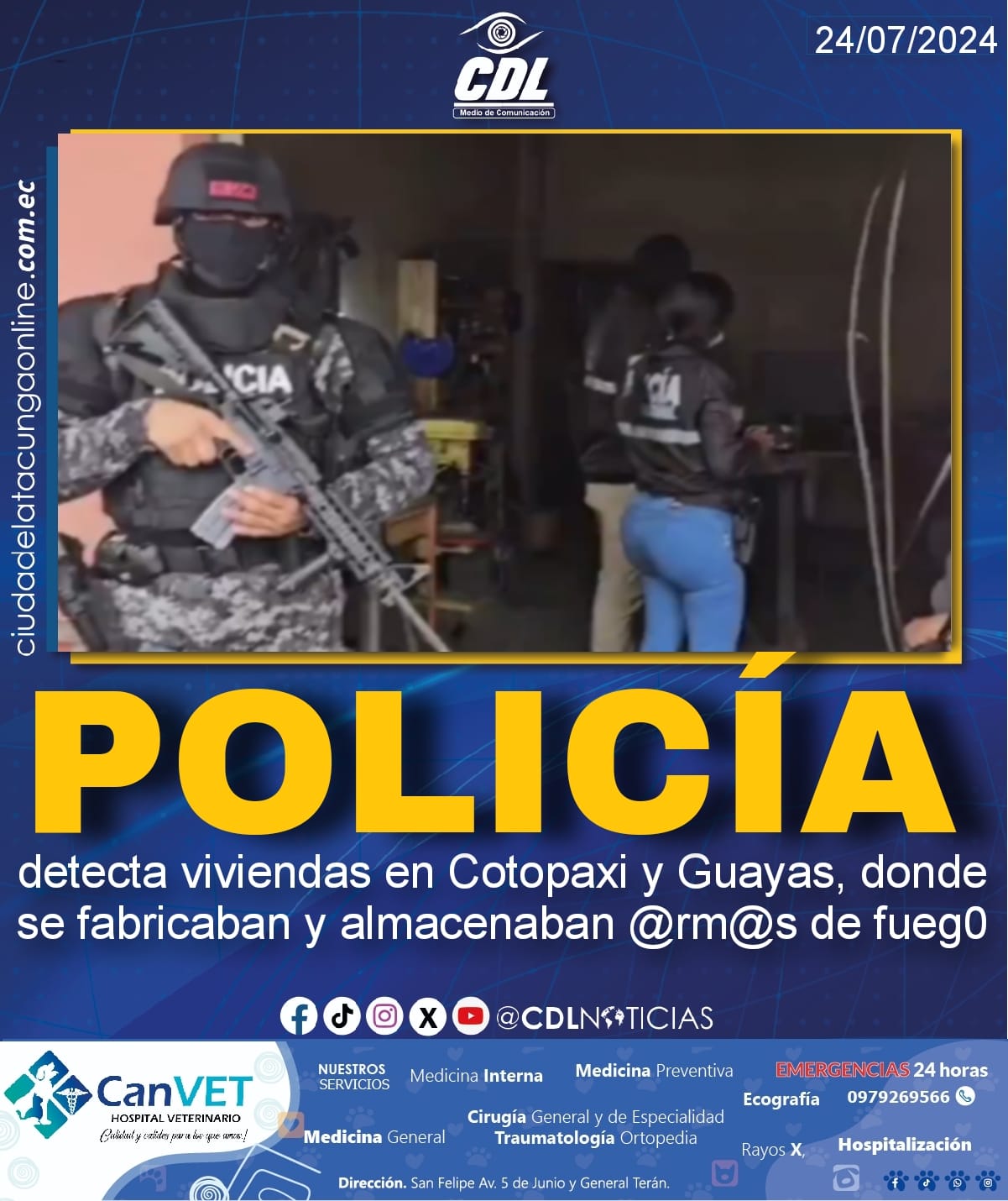 La Policía detecta viviendas en Cotopaxi y Guayas, donde se fabricaban y almacenaban @rmas de fueg0