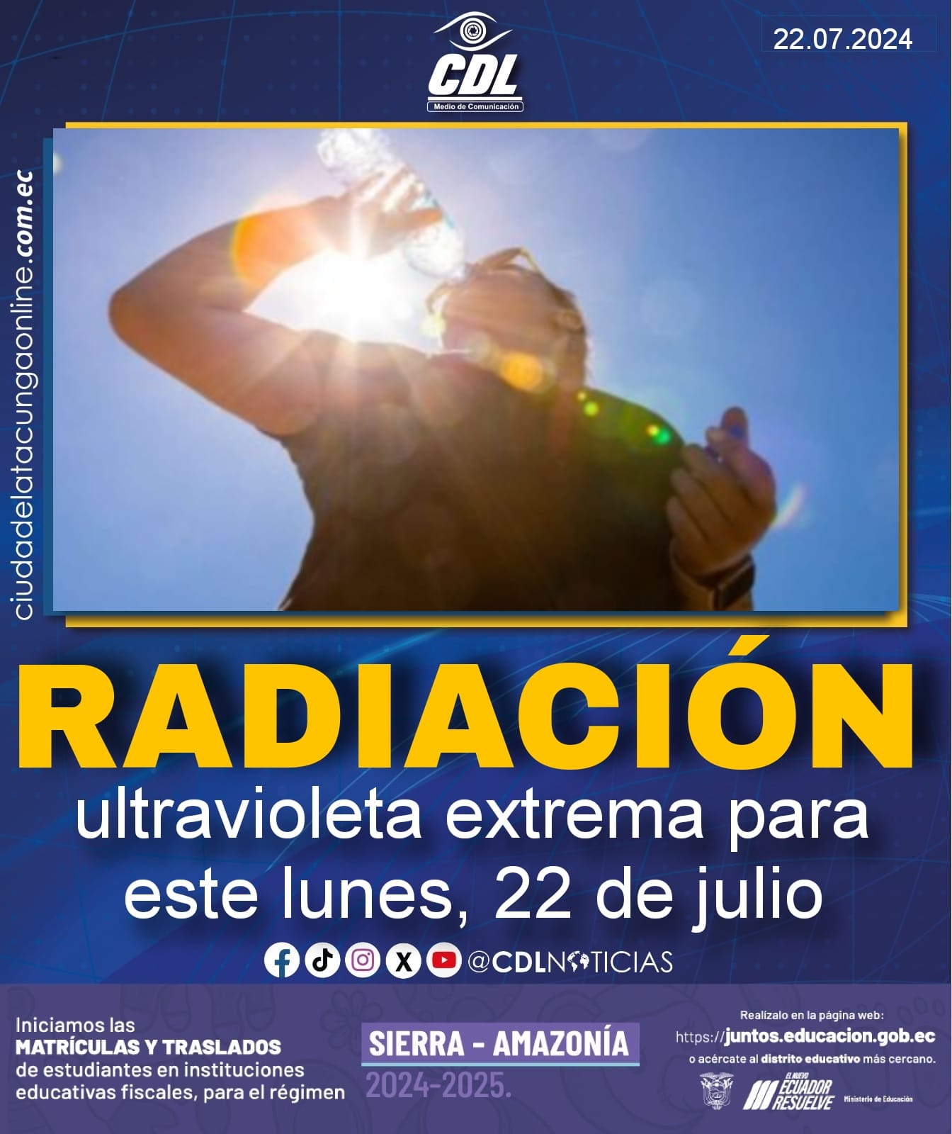 Radiación ultravioleta extrema para este lunes, 22 de julio