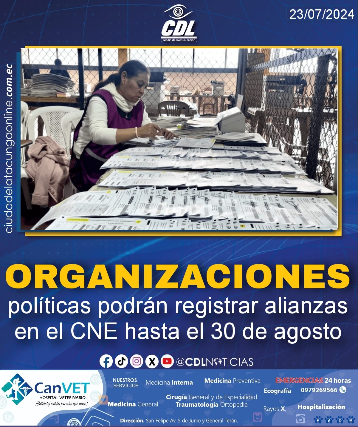 Organizaciones políticas podrán registrar alianzas en el CNE hasta el 30 de agosto