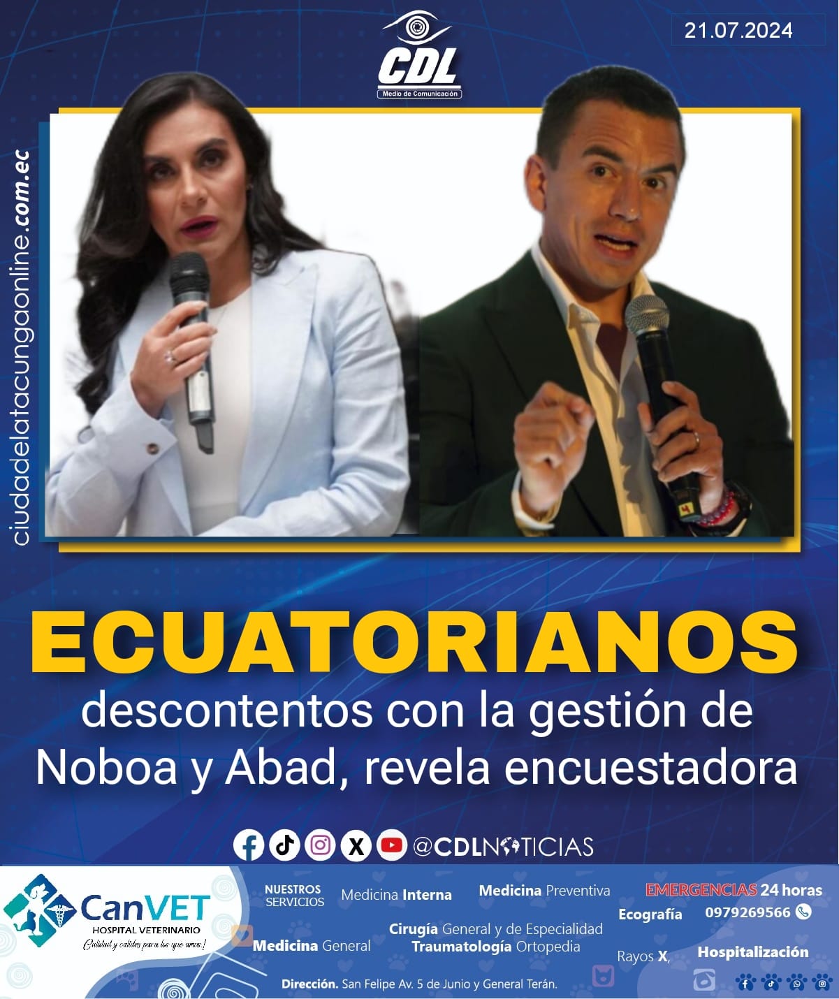 Ecuatorianos descontentos con la gestión de Noboa y Abad, revela encuestadora