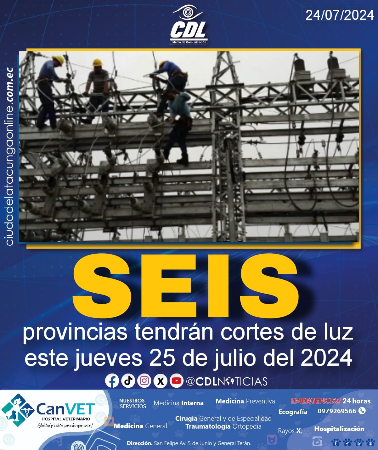 Seis provincias tendrán cortes de luz este jueves 25 de julio del 2024