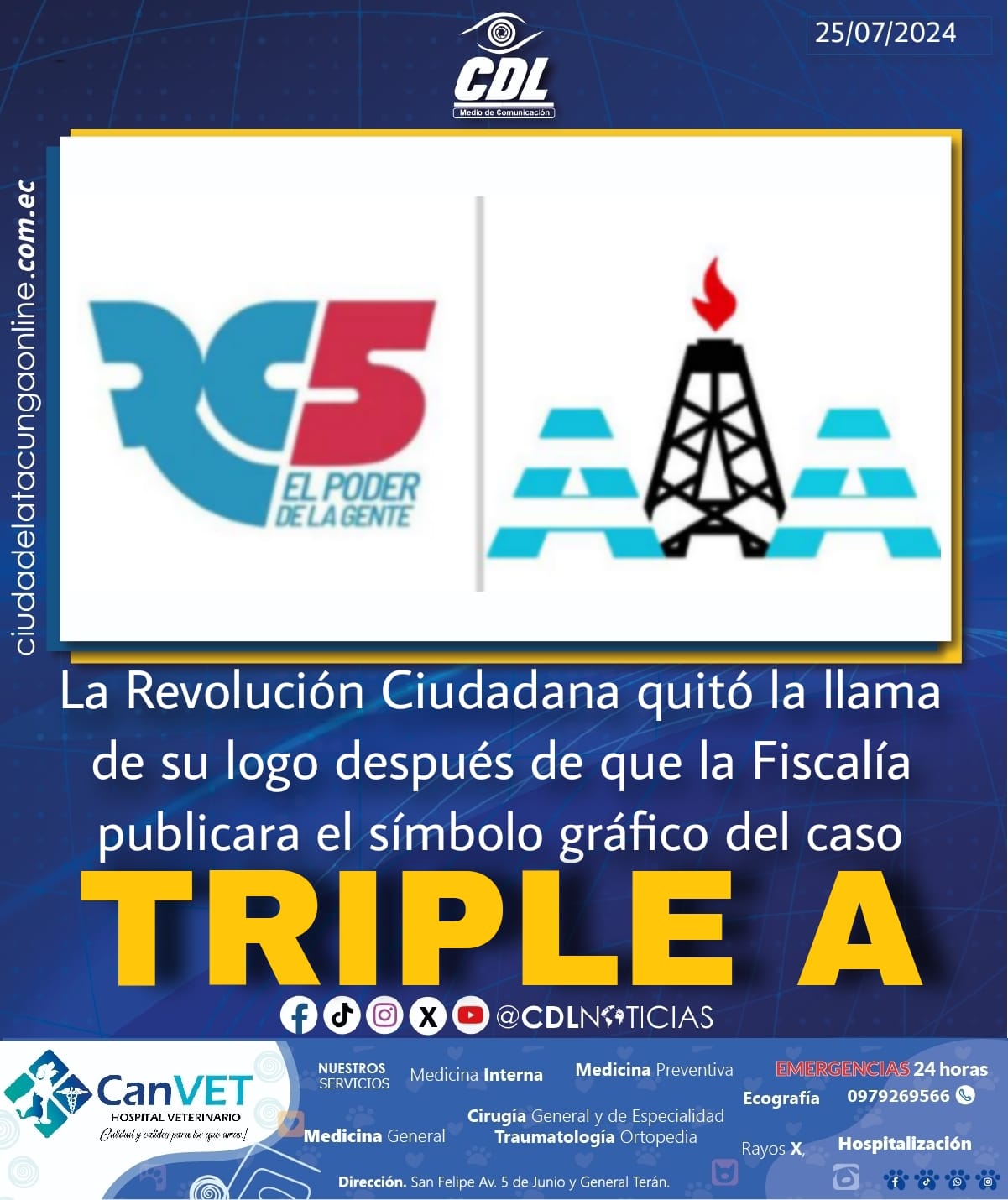 La Revolución Ciudadana quitó la llama de su logo después de que la Fiscalía publicara el símbolo gráfico del caso Triple A