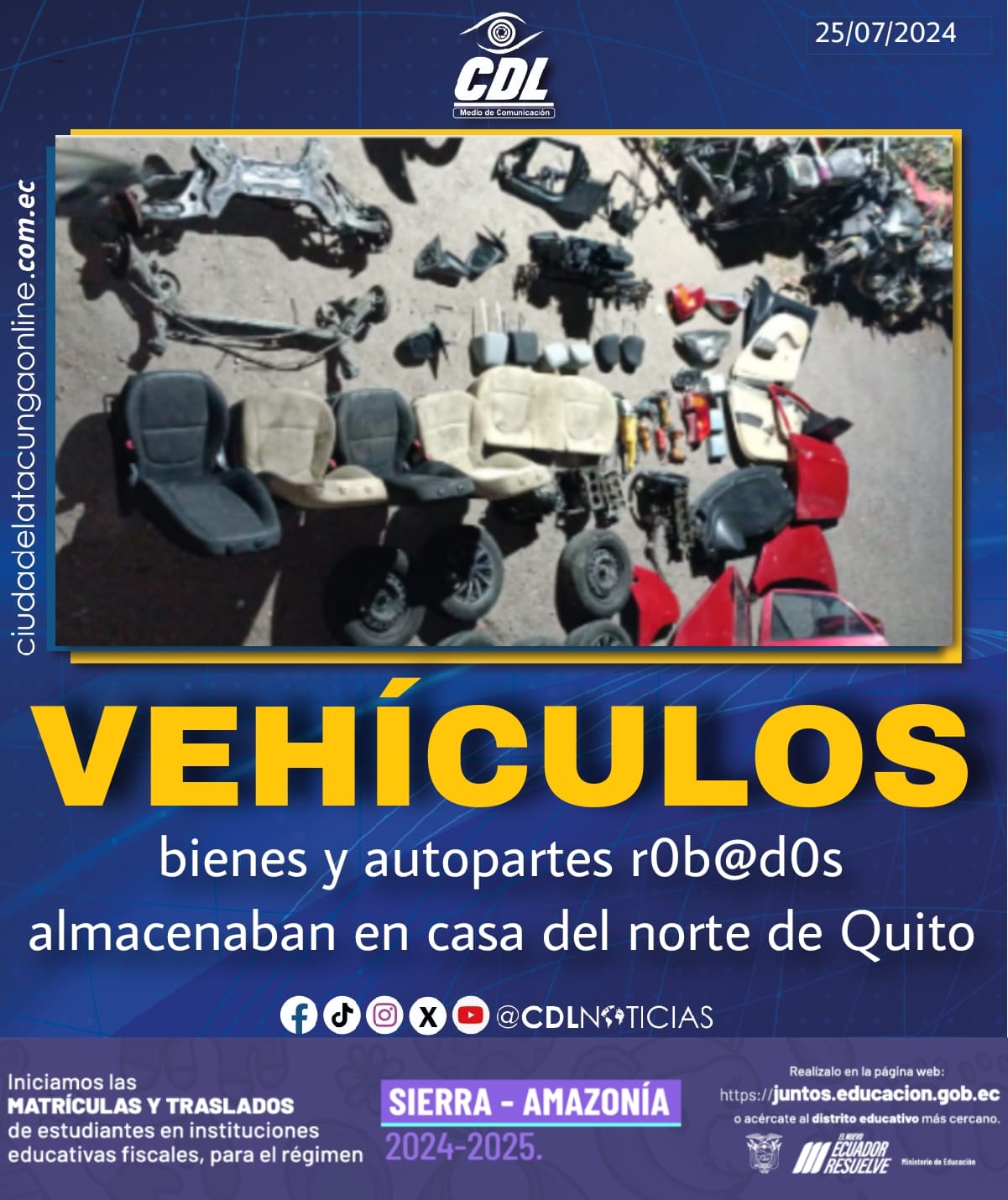 Vehículos, bienes y autopartes r0b@d0s almacenaban en casa del norte de Quito