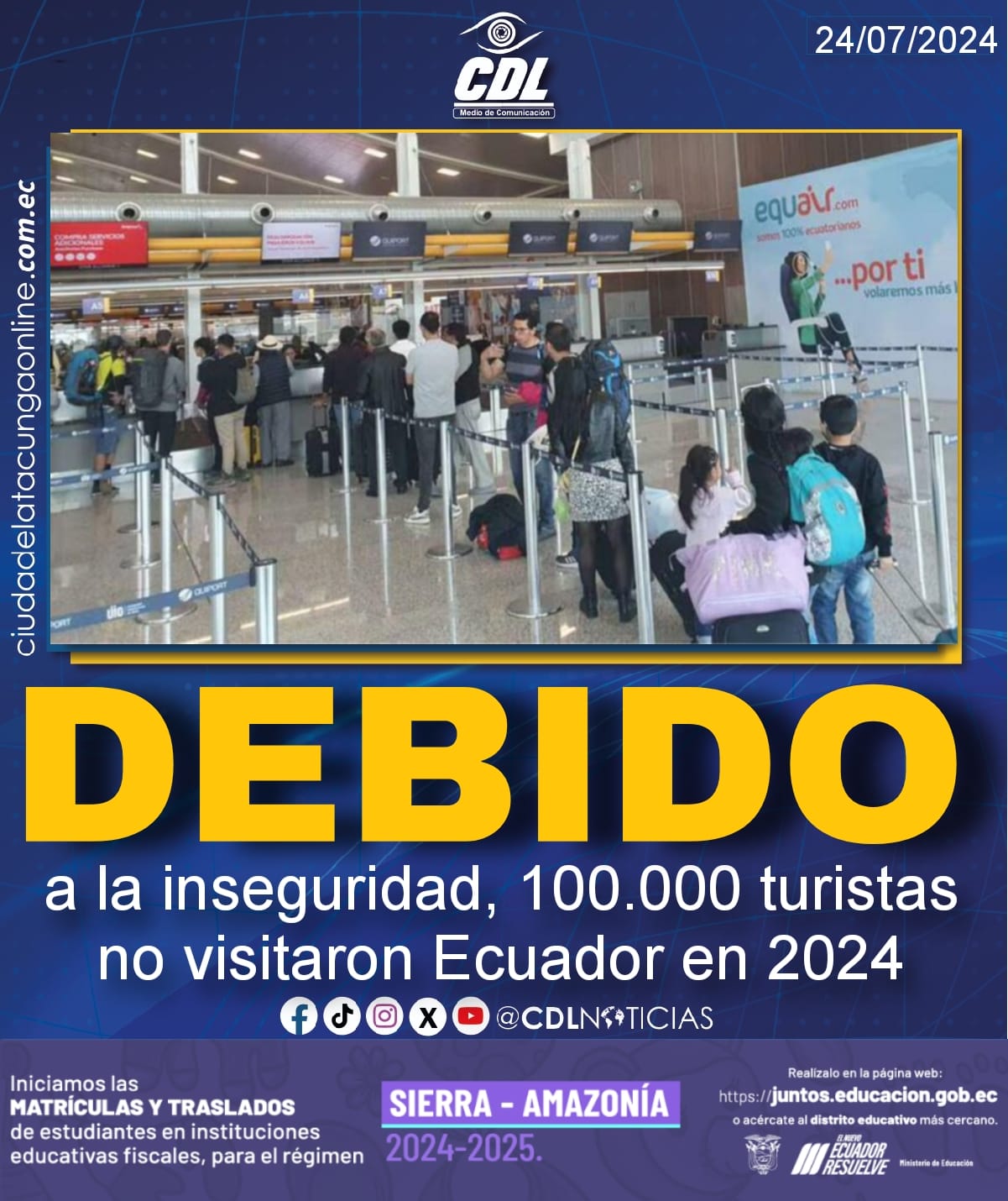 Debido a la inseguridad, 100.000 turistas no visitaron Ecuador en 2024