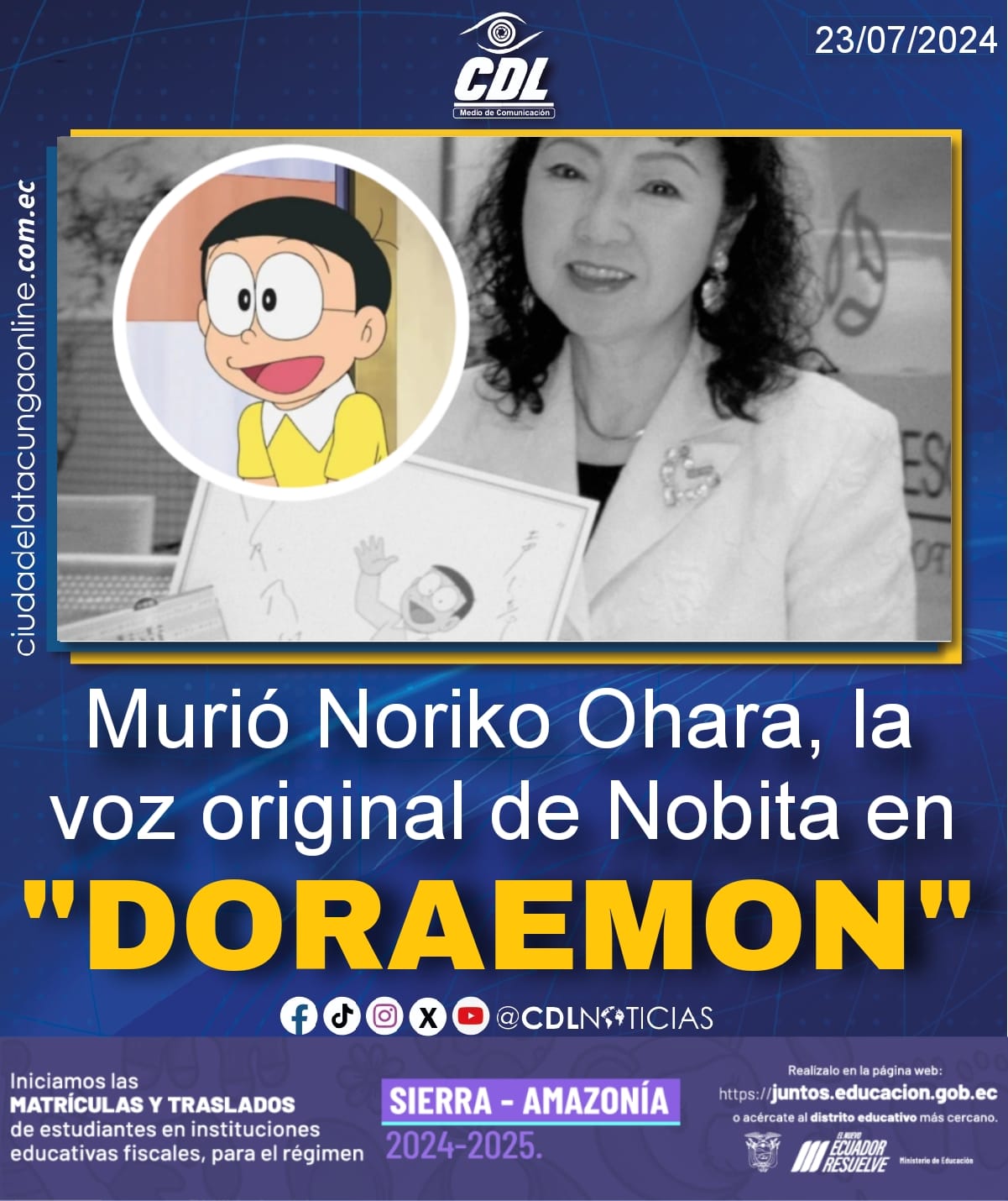 Murió Noriko Ohara, la voz original de Nobita en «Doraemon»