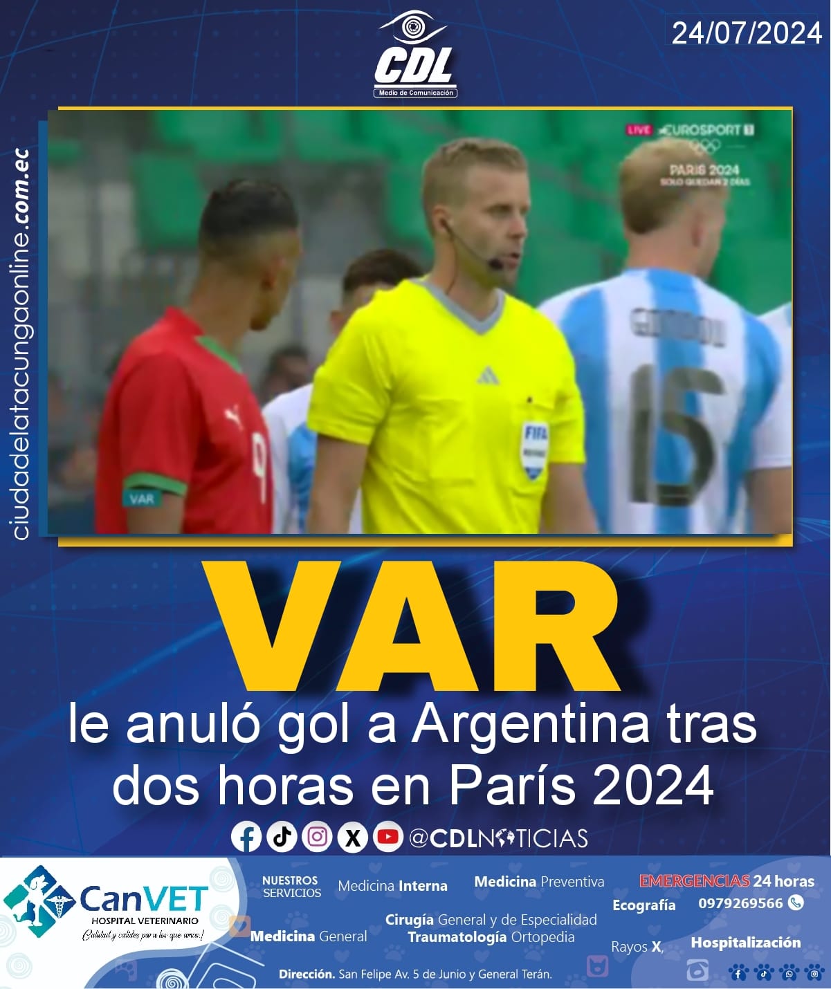 Papelón olímpico: VAR le anuló gol a Argentina tras dos horas en París 2024
