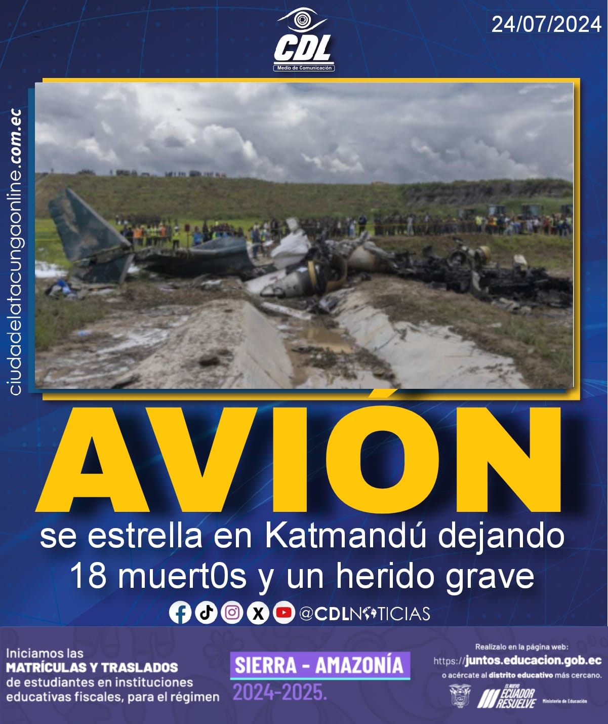 Nepal: avión se estrella en Katmandú dejando 18 muert0s y un herido grave