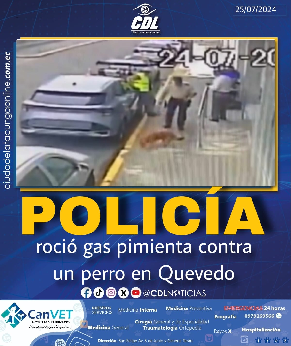 Un policía roció gas pimienta contra un perro en Quevedo
