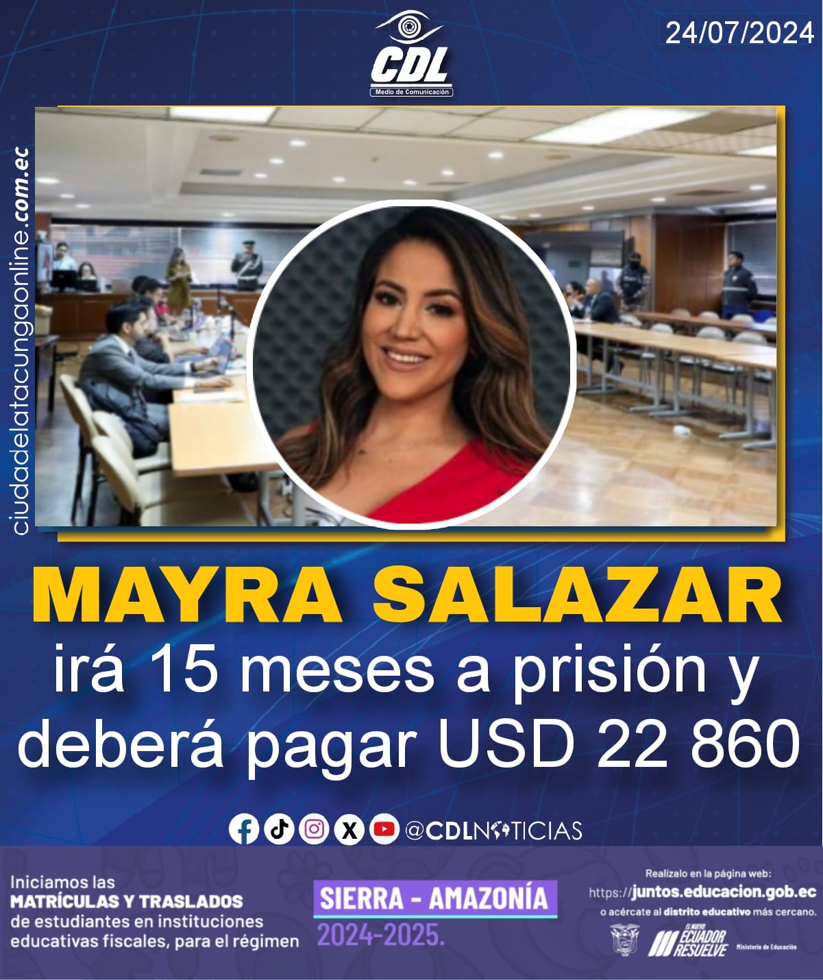 Caso Metástasis | Mayra Salazar irá 15 meses a prisión y deberá pagar USD 22 860