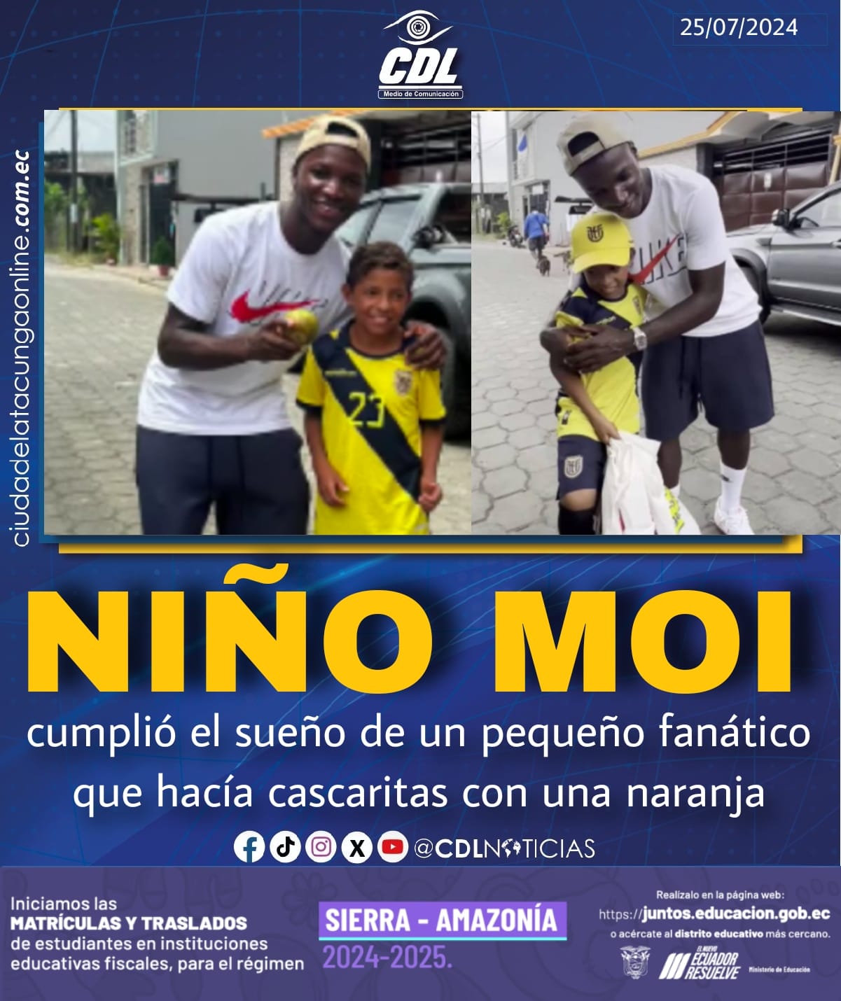 Moisés Caicedo cumplió el sueño de un pequeño fanático que hacía cascaritas con una naranja
