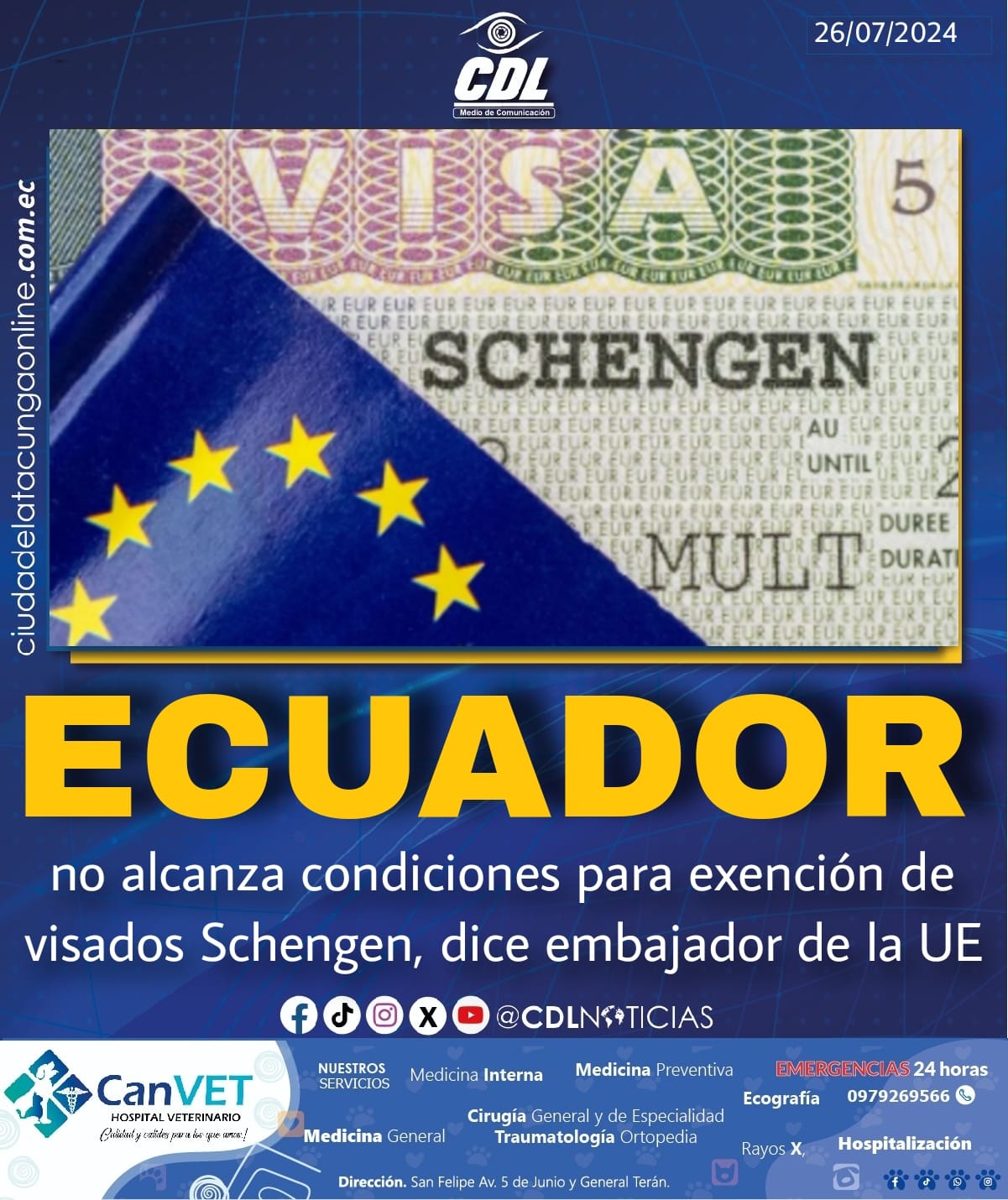 Ecuador no alcanza condiciones para exención de visados Schengen, dice embajador de la UE